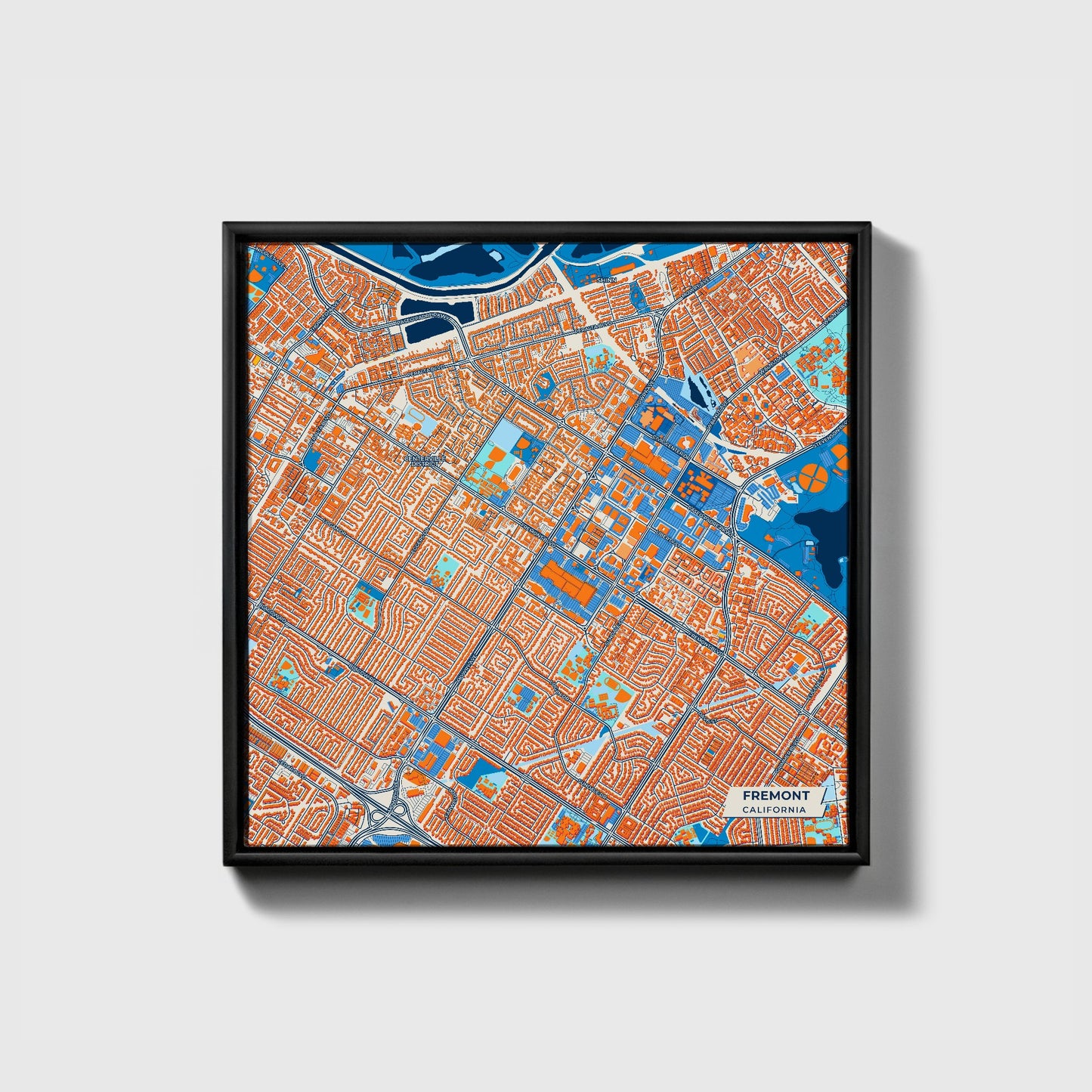 Fremont California Colorful City Map Canvas Print • Black Framed