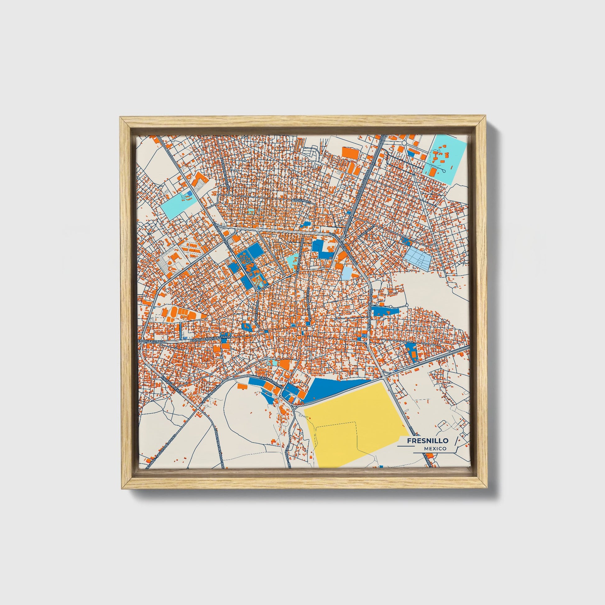 Fresnillo Mexico Colorful City Map Canvas Print • Natural Wooden Framed