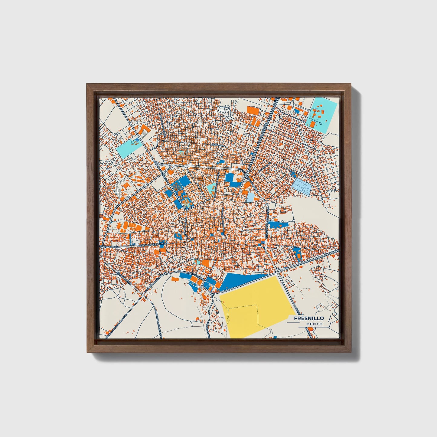 Fresnillo Mexico Colorful City Map Canvas Print • Dark Wooden Framed