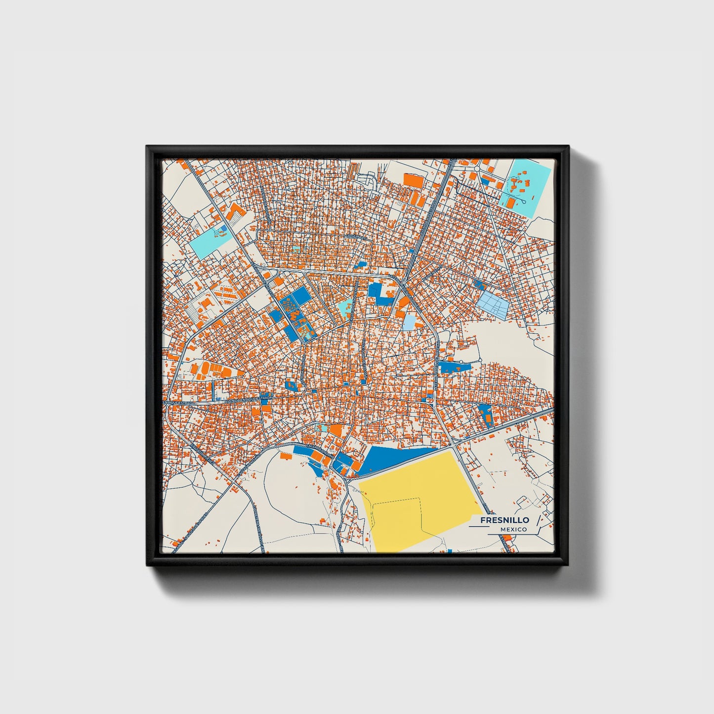 Fresnillo Mexico Colorful City Map Canvas Print • Black Framed