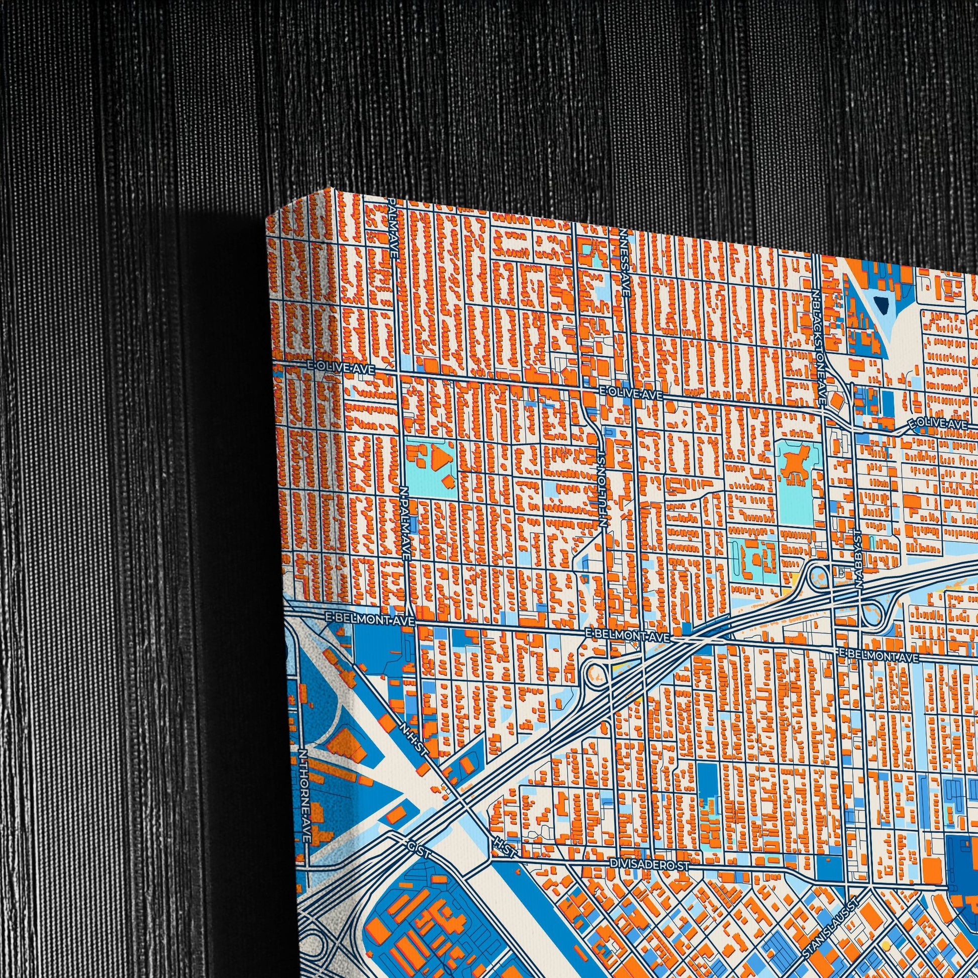 Fresno California Colorful City Map Canvas Print Detail