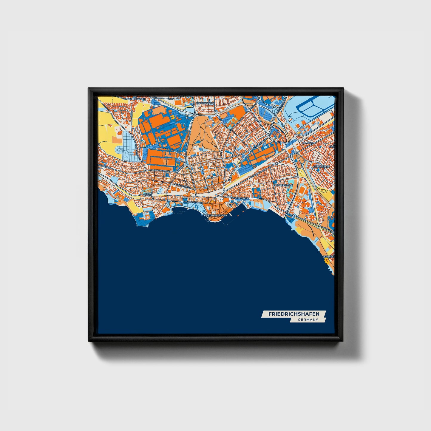 Friedrichshafen Germany Colorful City Map Canvas Print • Black Framed