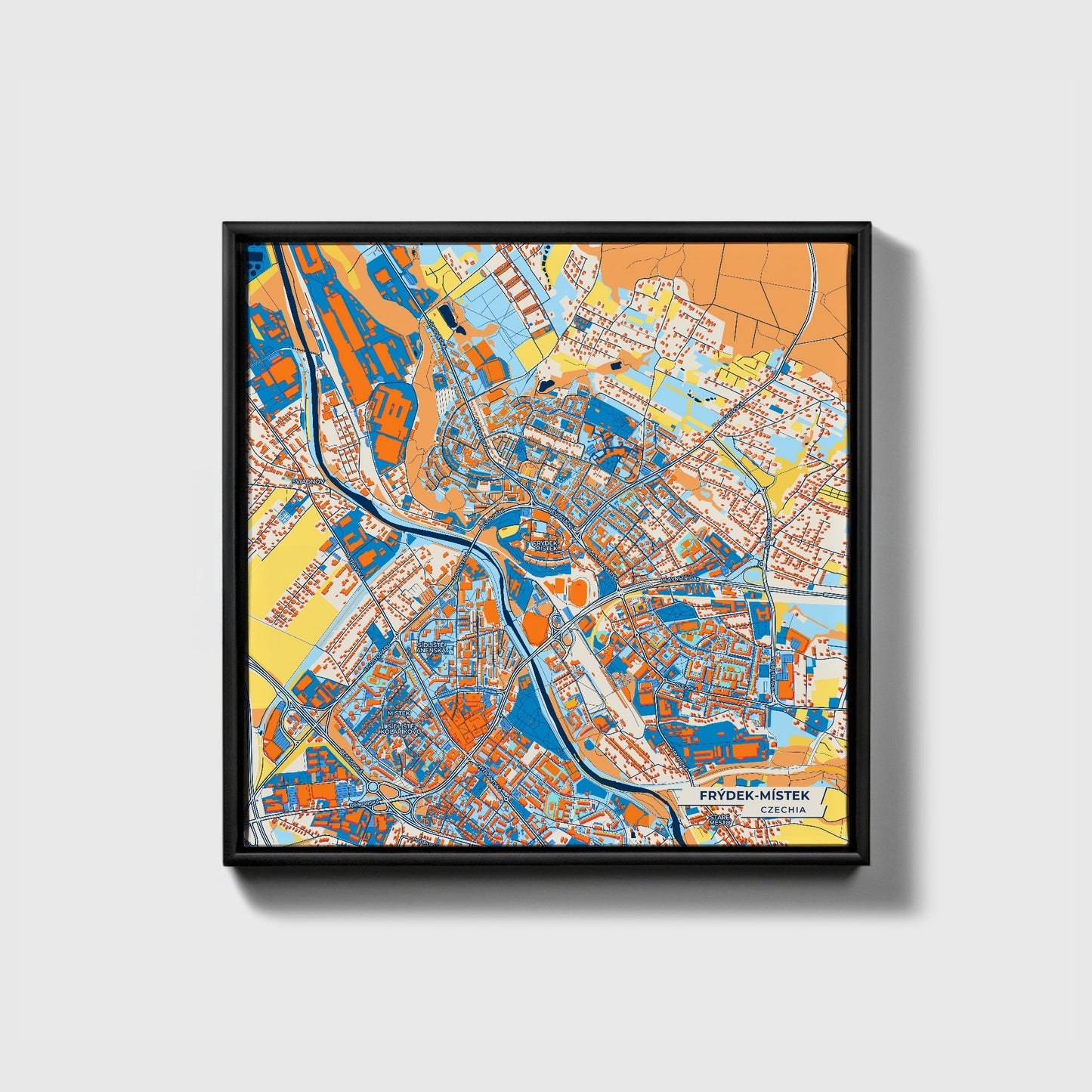Frýdek-Místek Czechia Colorful City Map Canvas Print • Black Framed