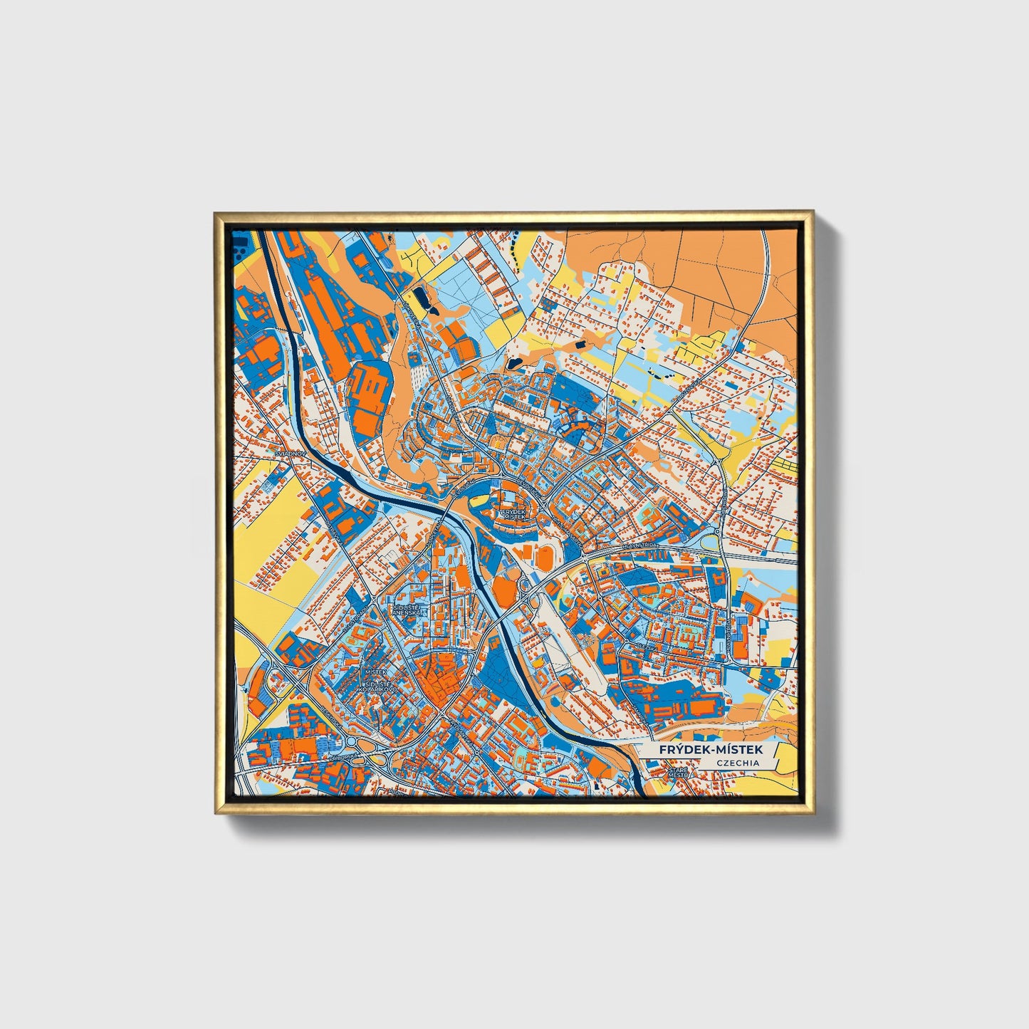 Frýdek-Místek Czechia Colorful City Map Canvas Print • Gold Framed