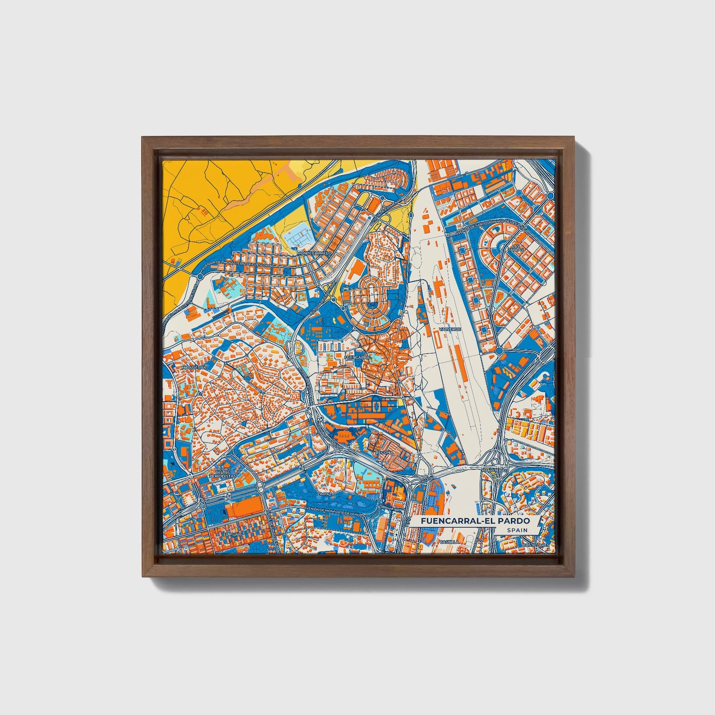 Fuencarral-El Pardo Spain Colorful City Map Canvas Print • Dark Wooden Framed