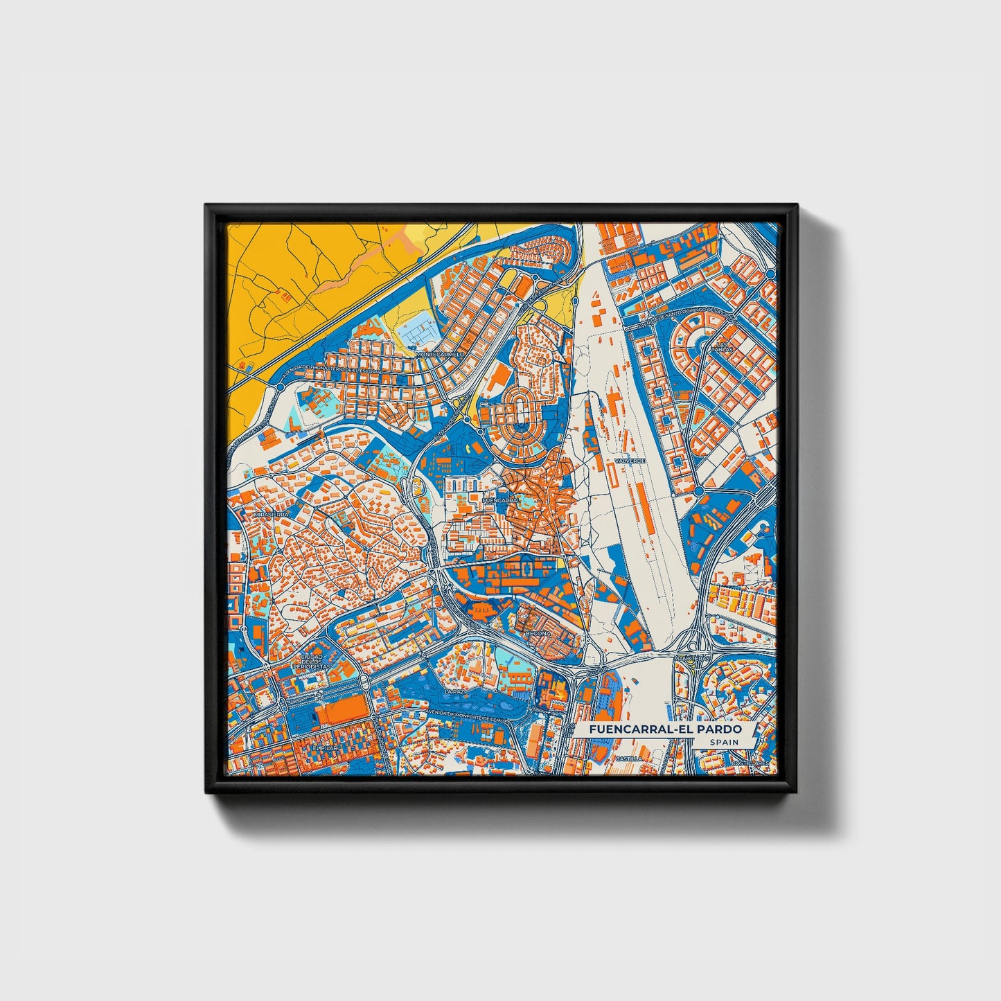 Fuencarral-El Pardo Spain Colorful City Map Canvas Print • Black Framed