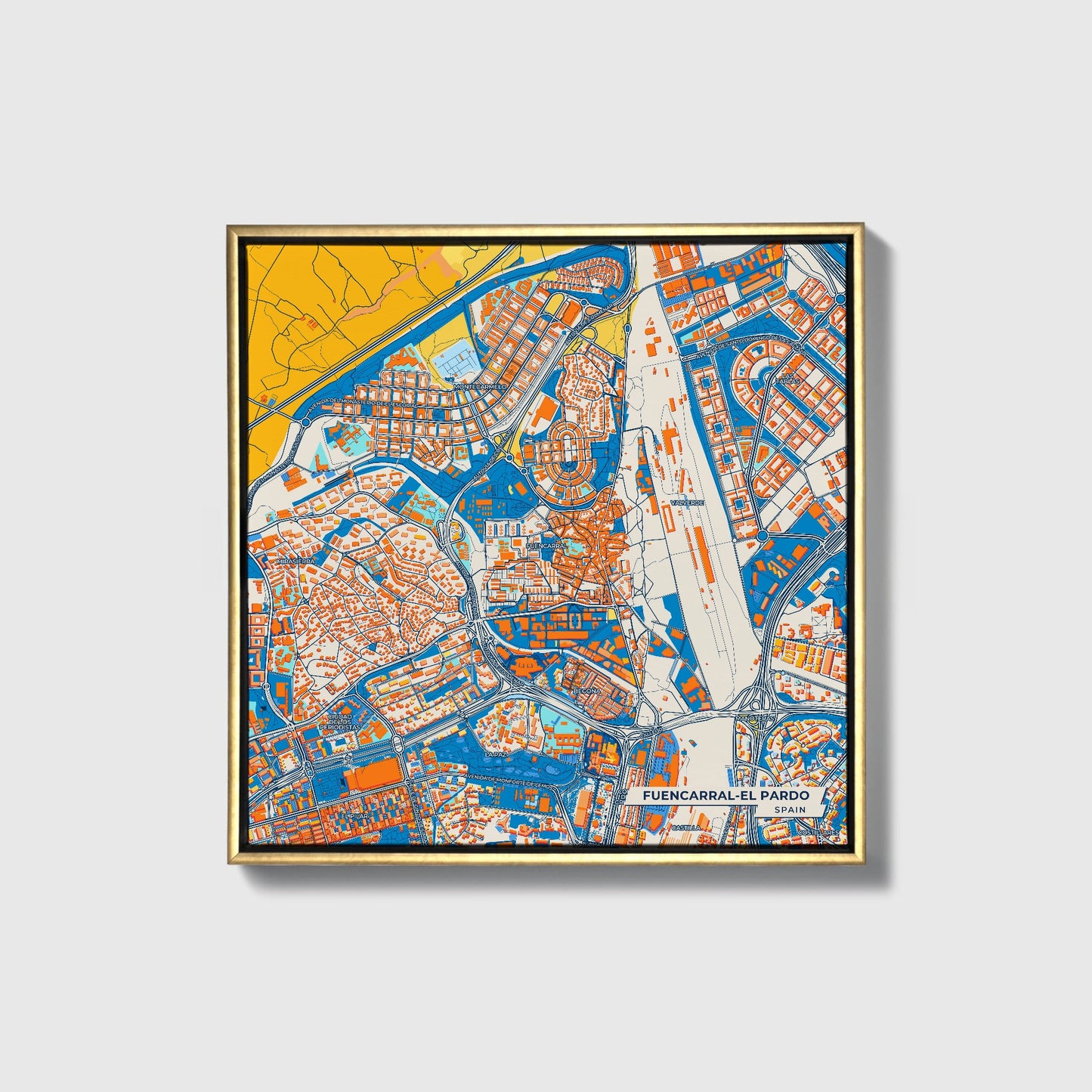 Fuencarral-El Pardo Spain Colorful City Map Canvas Print • Gold Framed