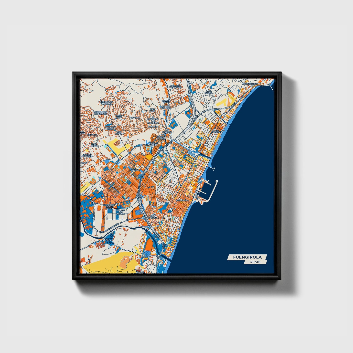 Fuengirola Spain Colorful City Map Canvas Print • Black Framed