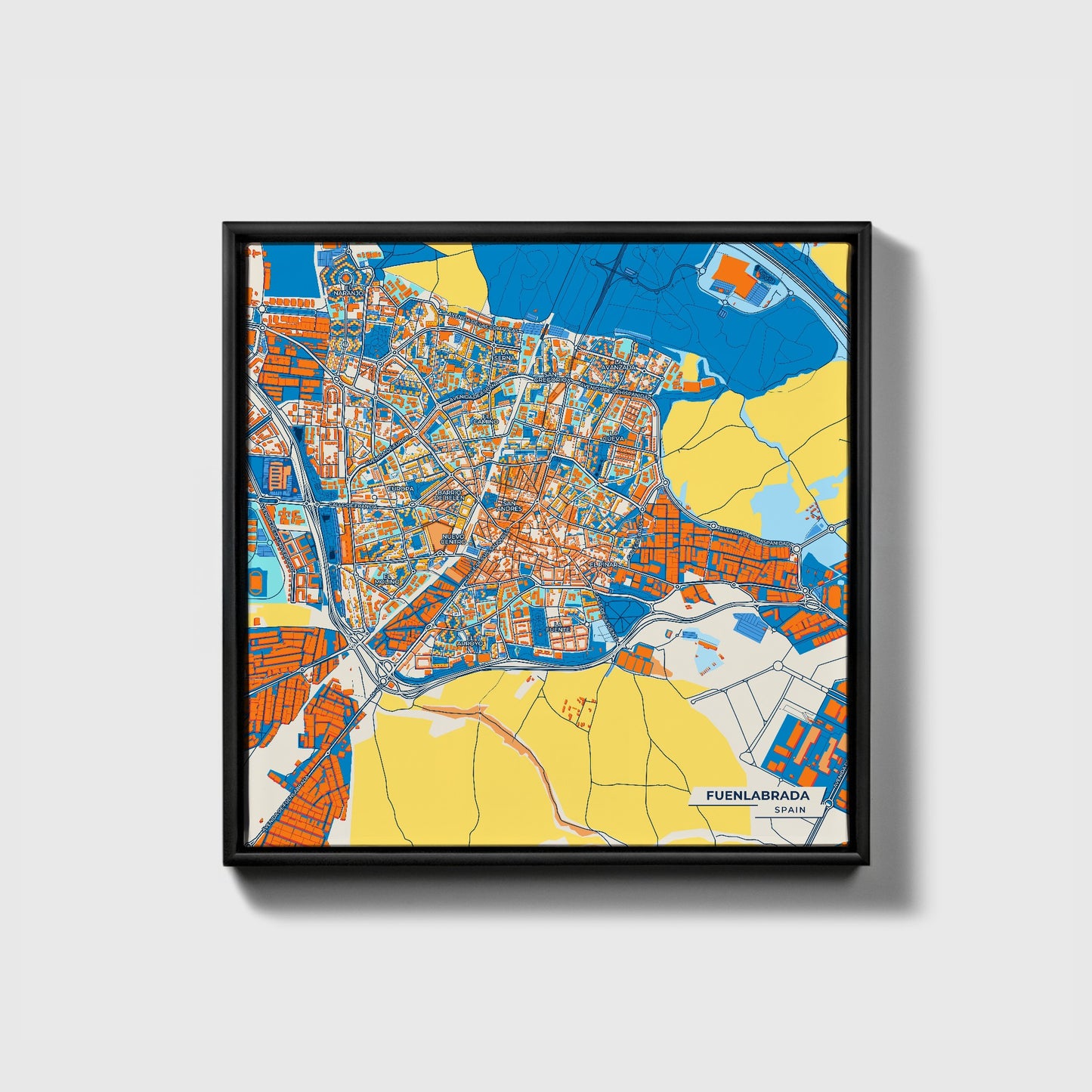 Fuenlabrada Spain Colorful City Map Canvas Print • Black Framed