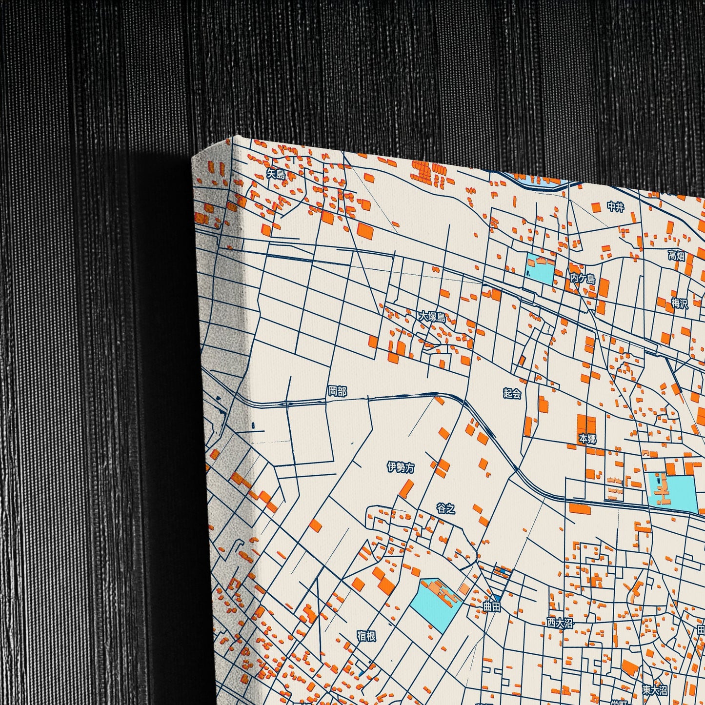 Fukaya Japan Colorful City Map Canvas Print Detail