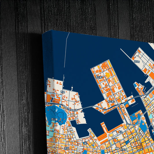 Fukuoka Japan Colorful City Map Canvas Print Detail