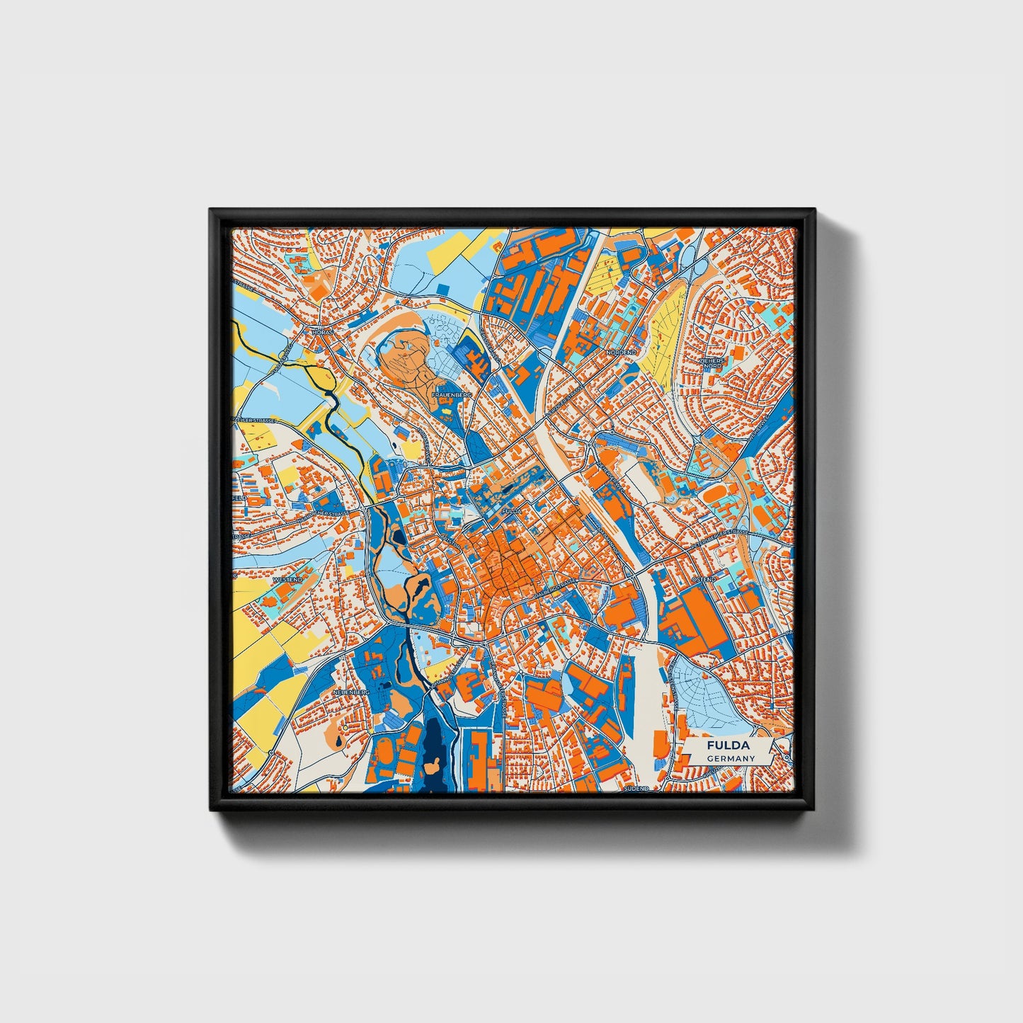 Fulda Germany Colorful City Map Canvas Print • Black Framed