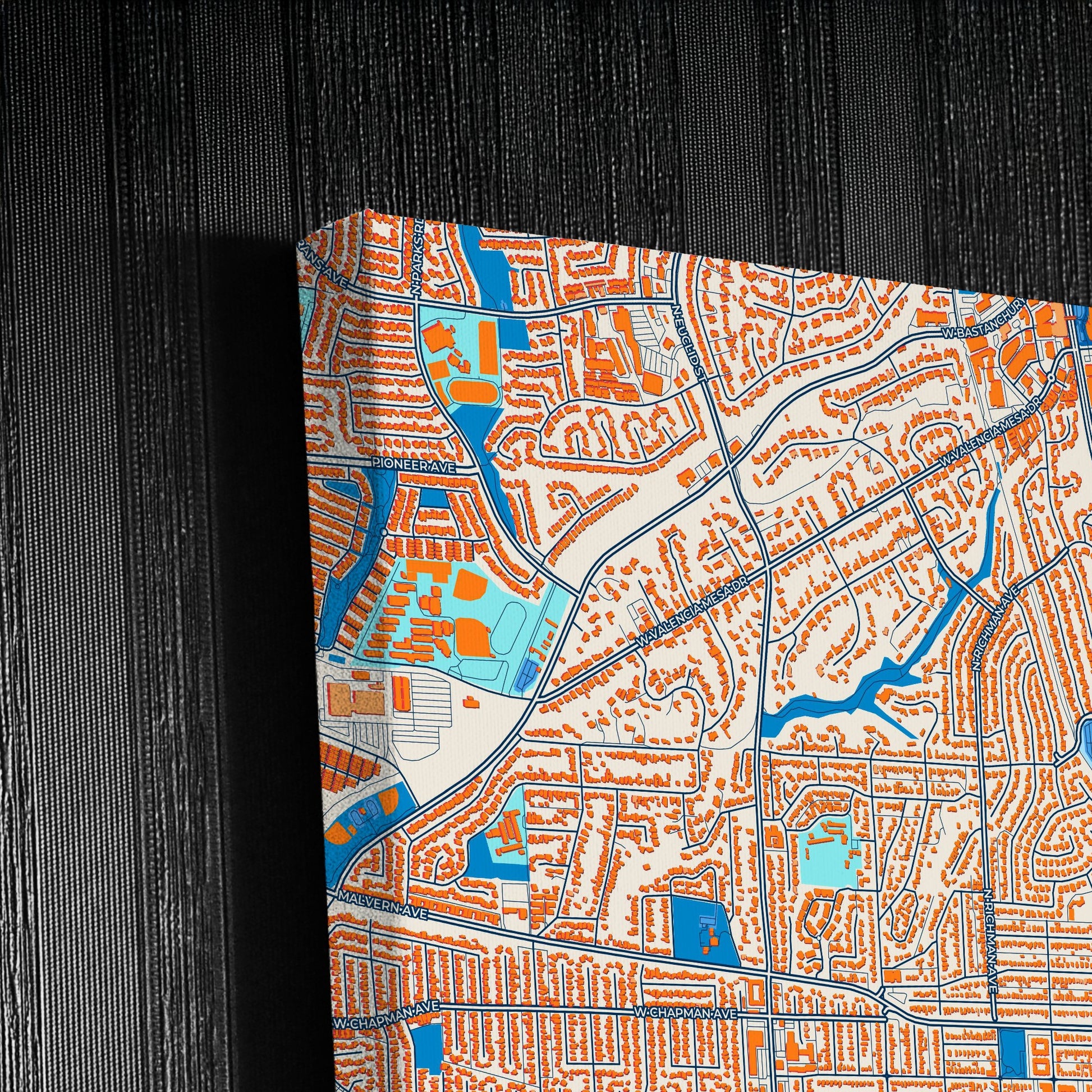 Fullerton California Colorful City Map Canvas Print Detail