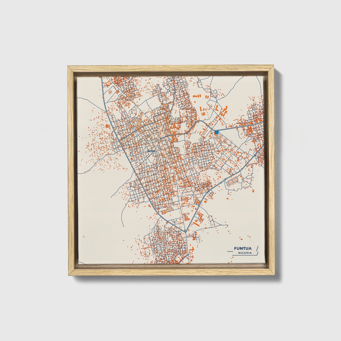 Funtua Nigeria Colorful City Map Canvas Print • Natural Wooden Framed