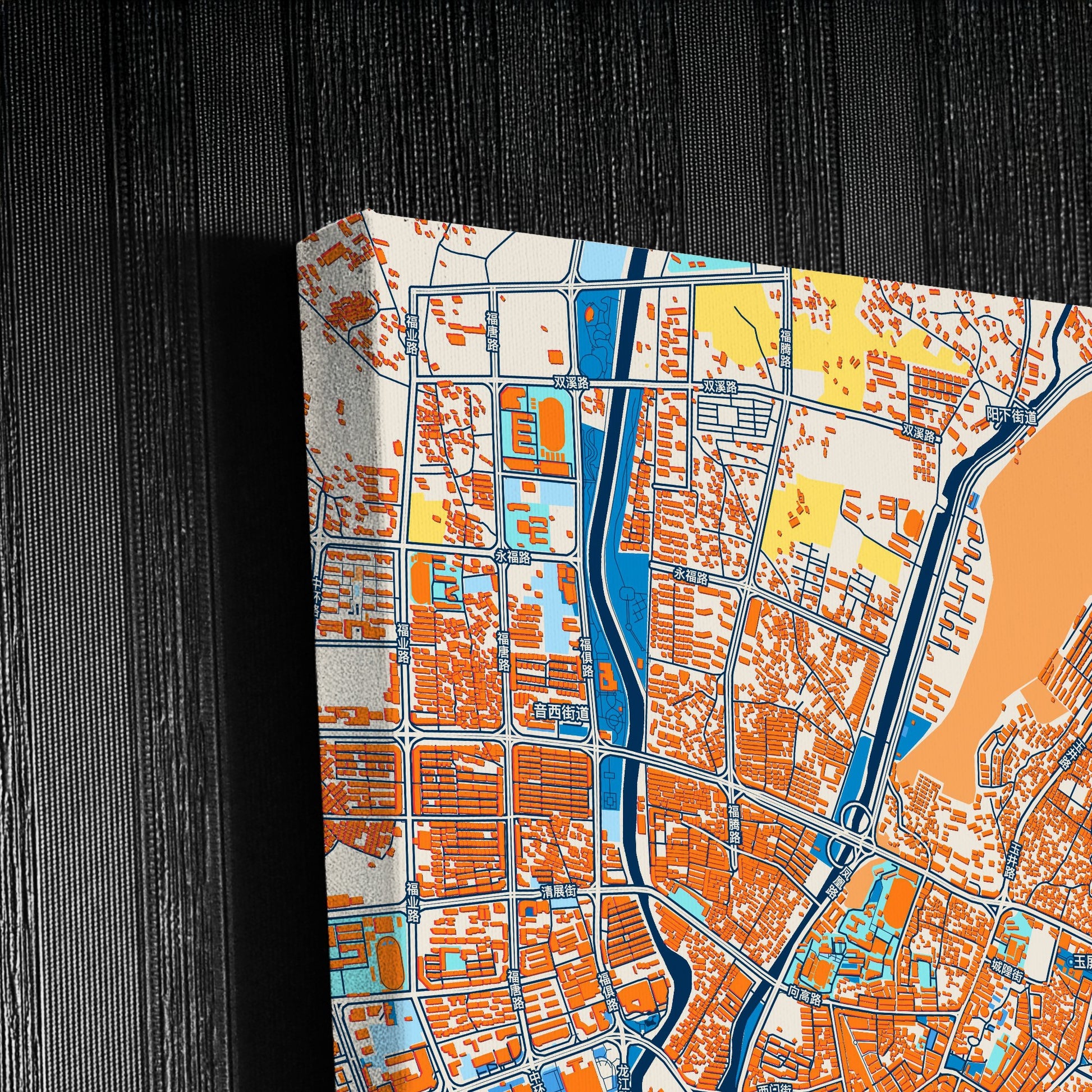 Fuqing China Colorful City Map Canvas Print Detail