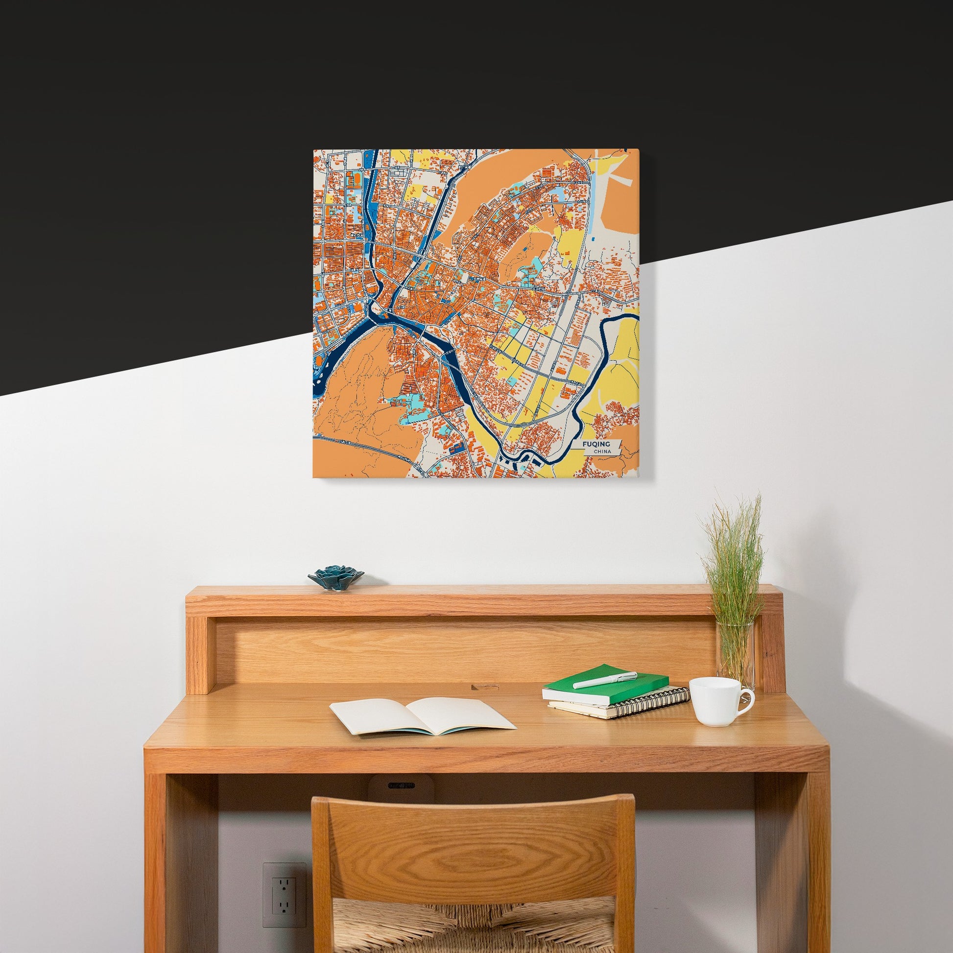 Fuqing China Colorful City Map Canvas Print Scene