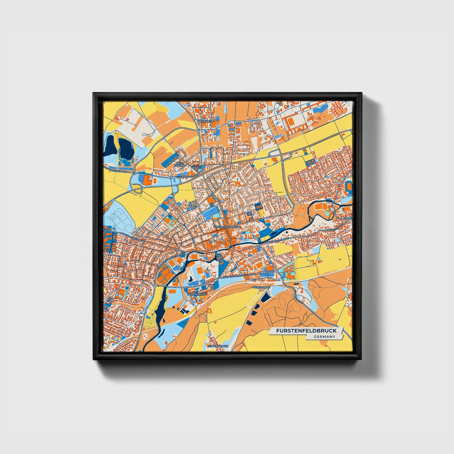 Fürstenfeldbruck Germany Colorful City Map Canvas Print • Black Framed
