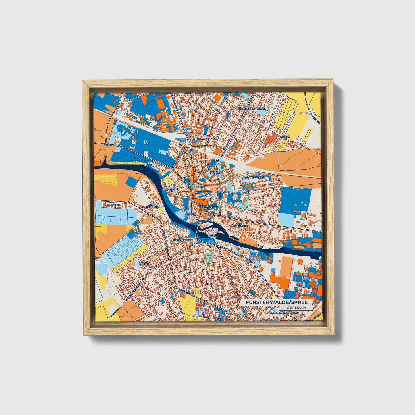 Fürstenwalde/Spree Germany Colorful City Map Canvas Print • Natural Wooden Framed