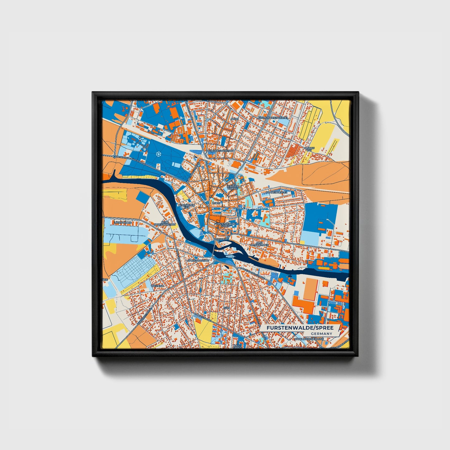 Fürstenwalde/Spree Germany Colorful City Map Canvas Print • Black Framed