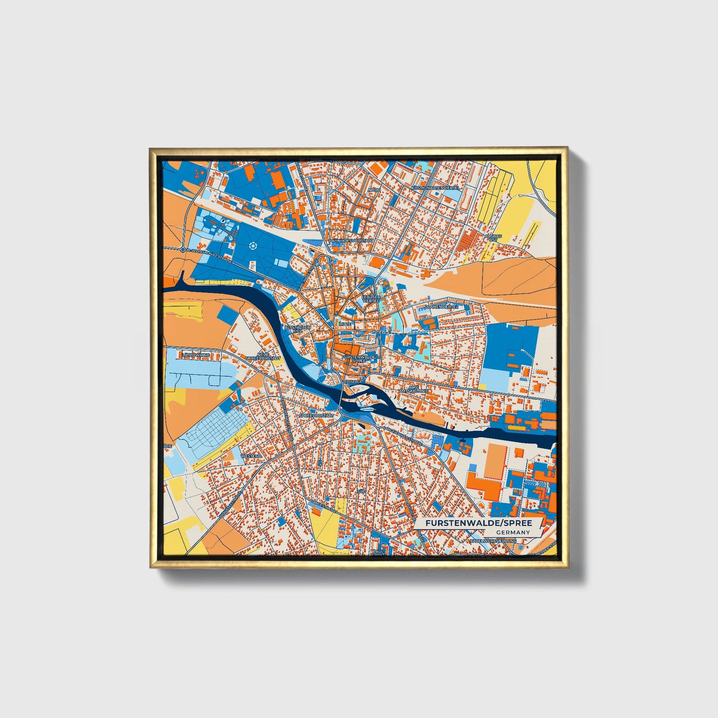 Fürstenwalde/Spree Germany Colorful City Map Canvas Print • Gold Framed