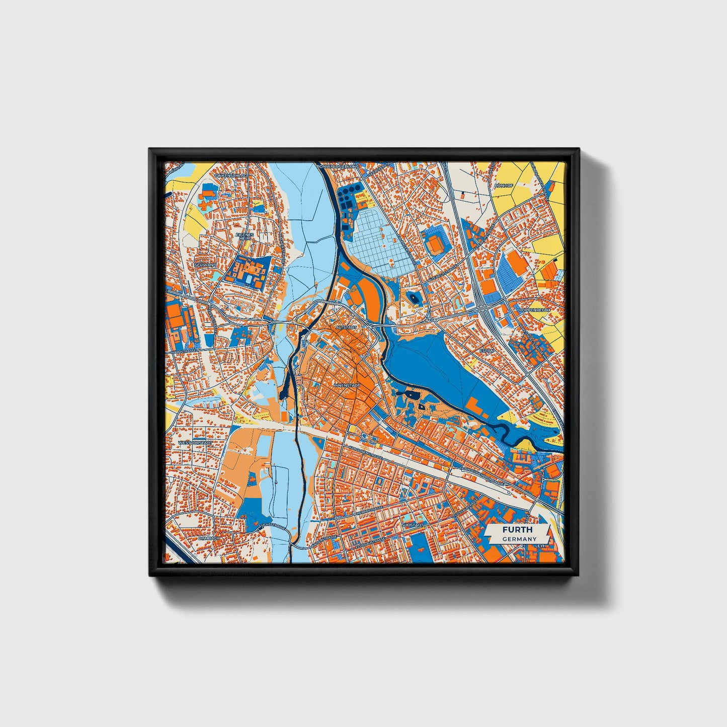 Fürth Germany Colorful City Map Canvas Print • Black Framed