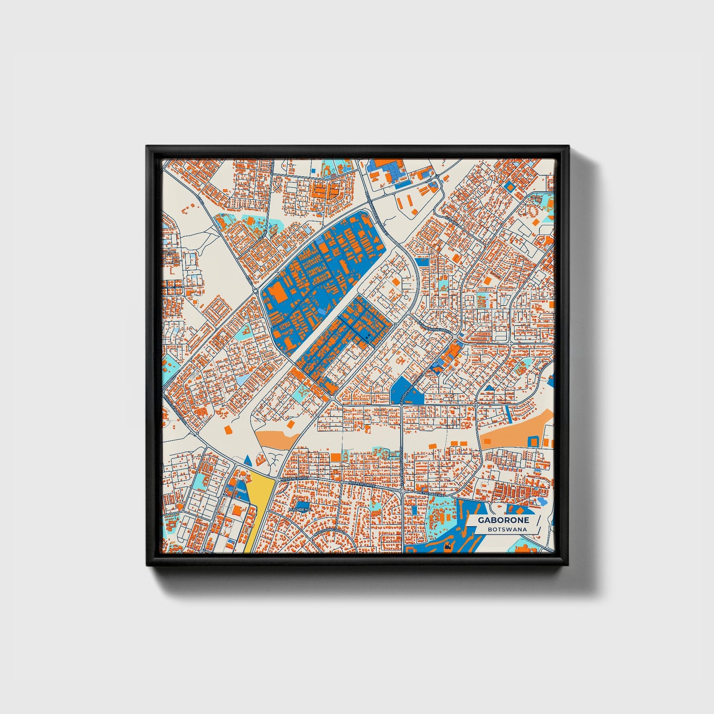 Gaborone Botswana Colorful City Map Canvas Print • Black Framed