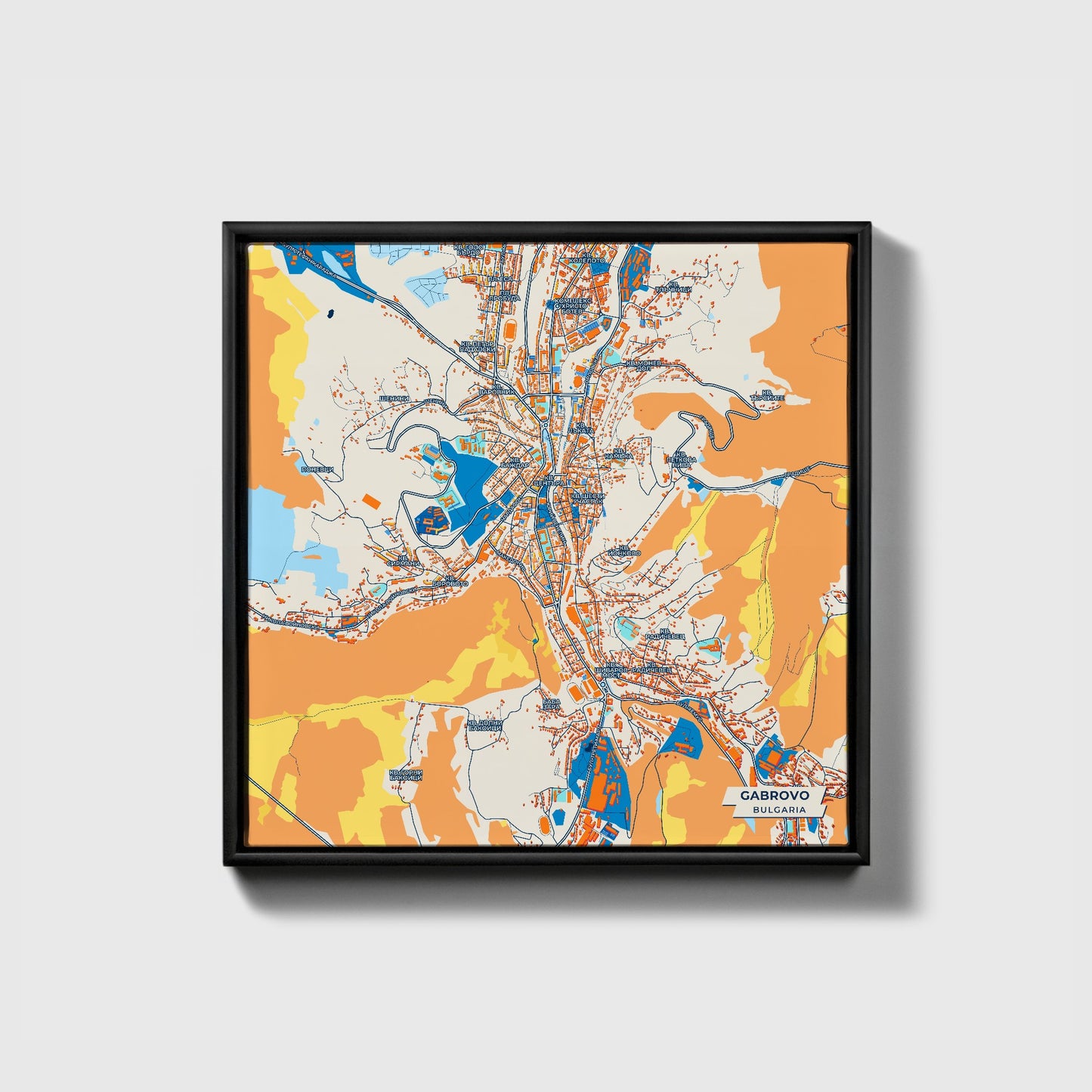 Габрово Bulgaria Colorful City Map Canvas Print • Black Framed
