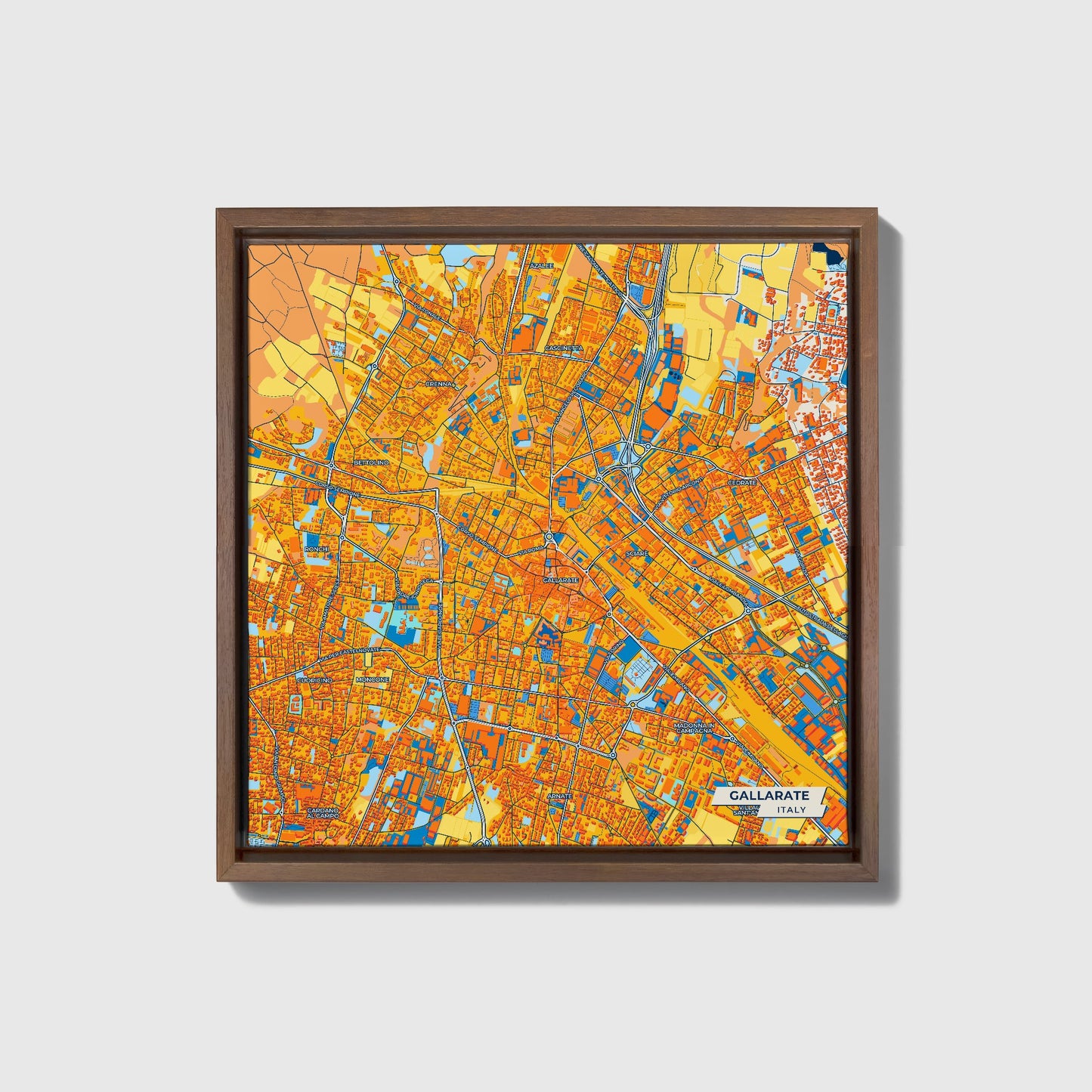 Gallarate Italy Colorful City Map Canvas Print • Dark Wooden Framed