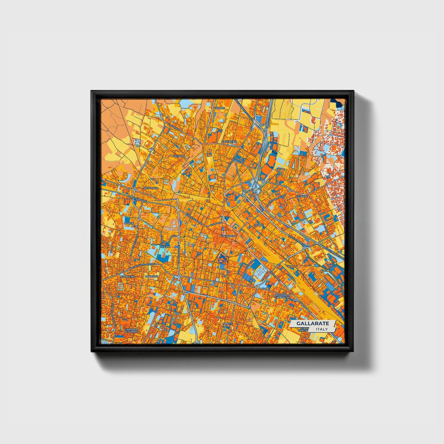 Gallarate Italy Colorful City Map Canvas Print • Black Framed