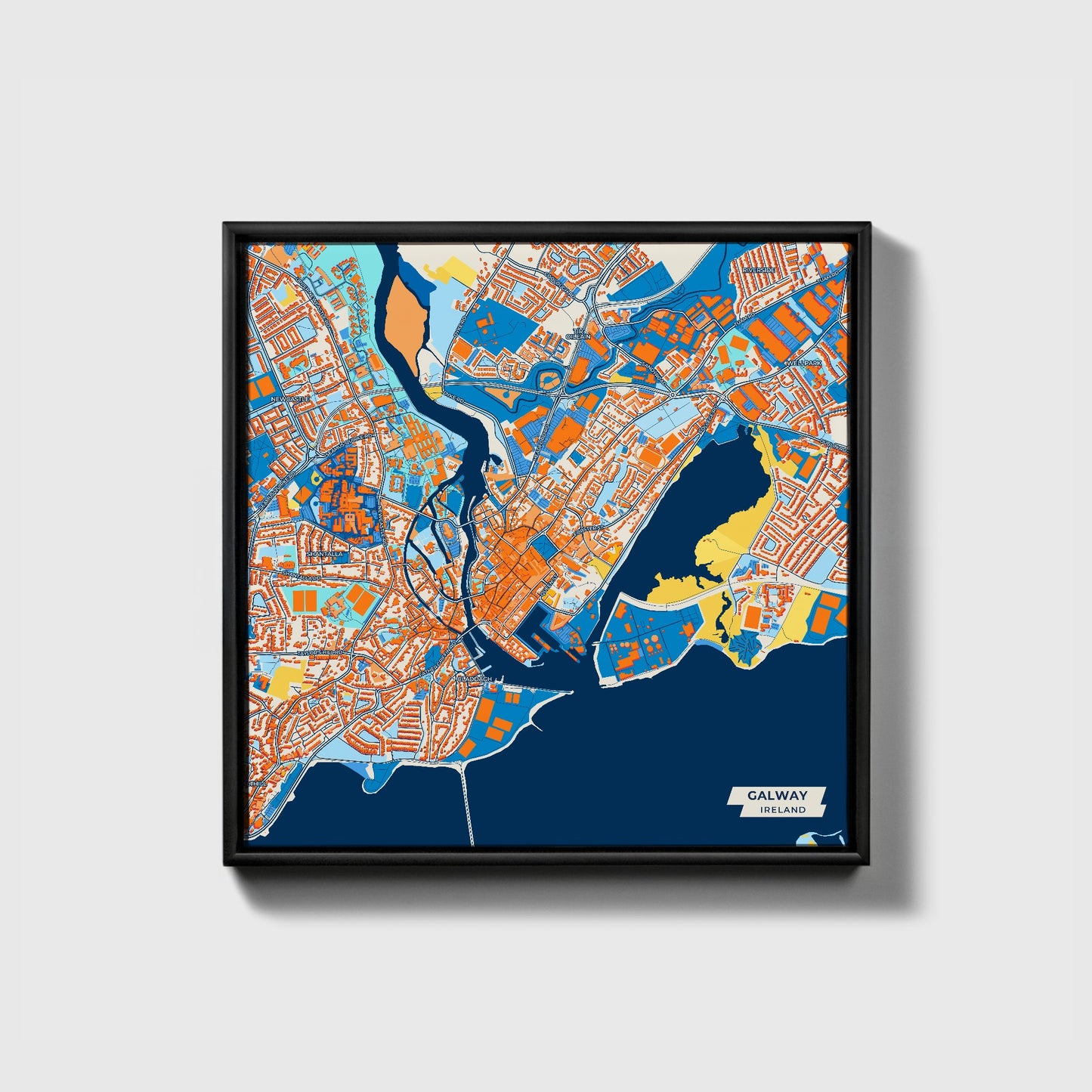 Galway Ireland Colorful City Map Canvas Print • Black Framed