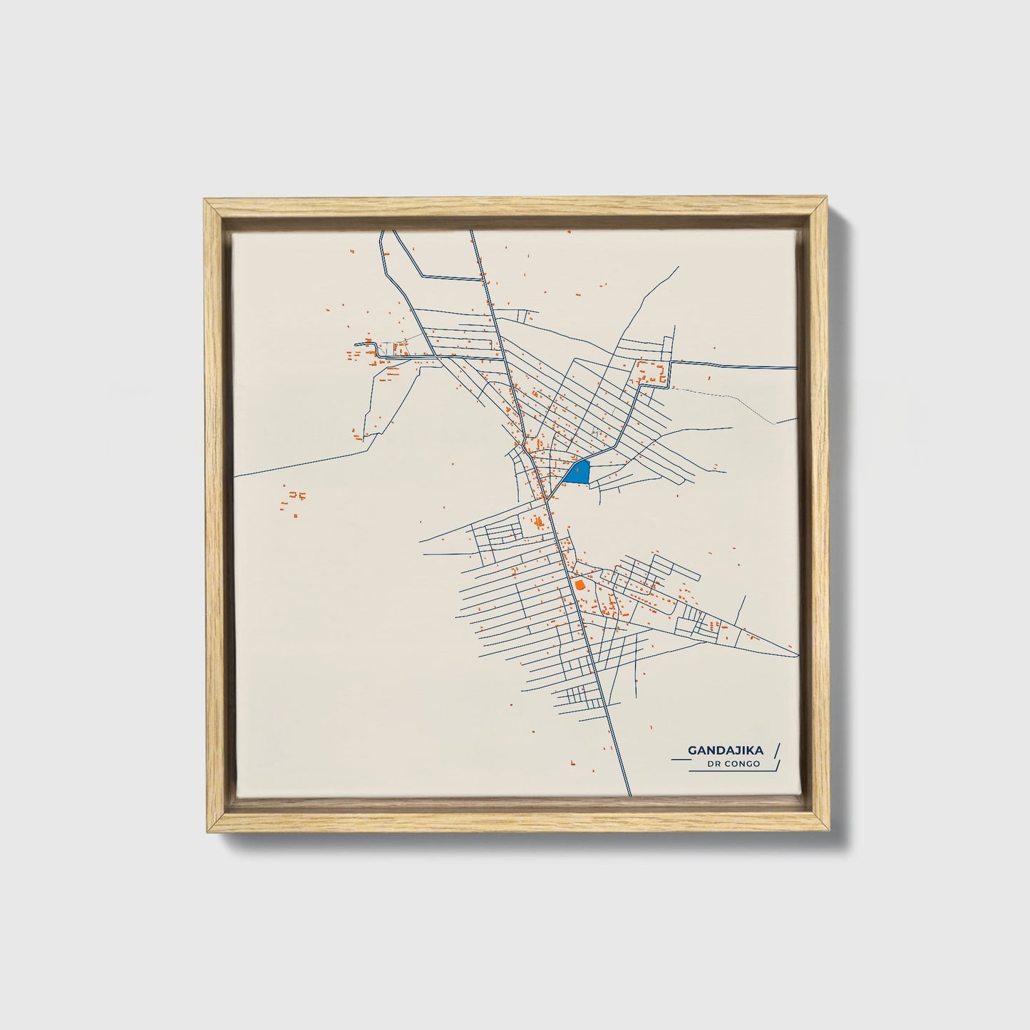 Gandajika Dr Congo Colorful City Map Canvas Print • Natural Wooden Framed