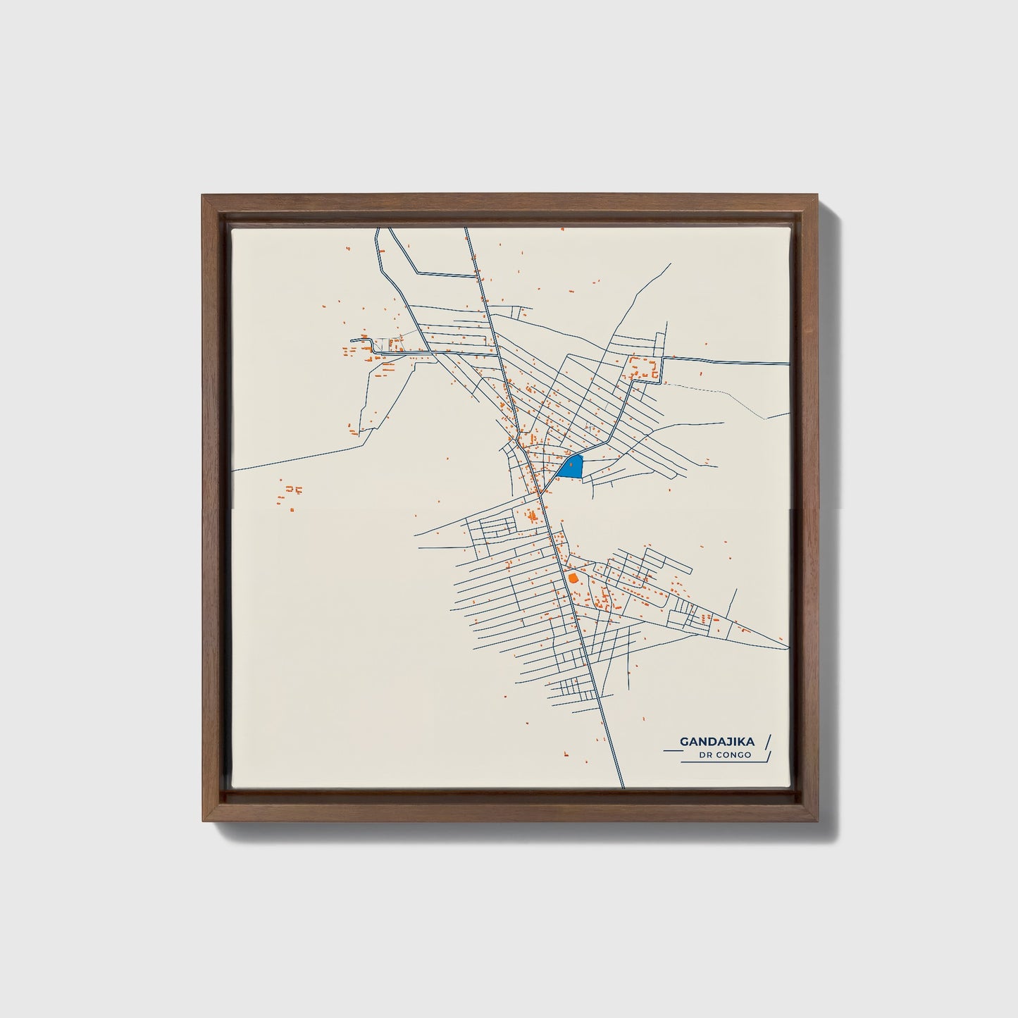 Gandajika Dr Congo Colorful City Map Canvas Print • Dark Wooden Framed