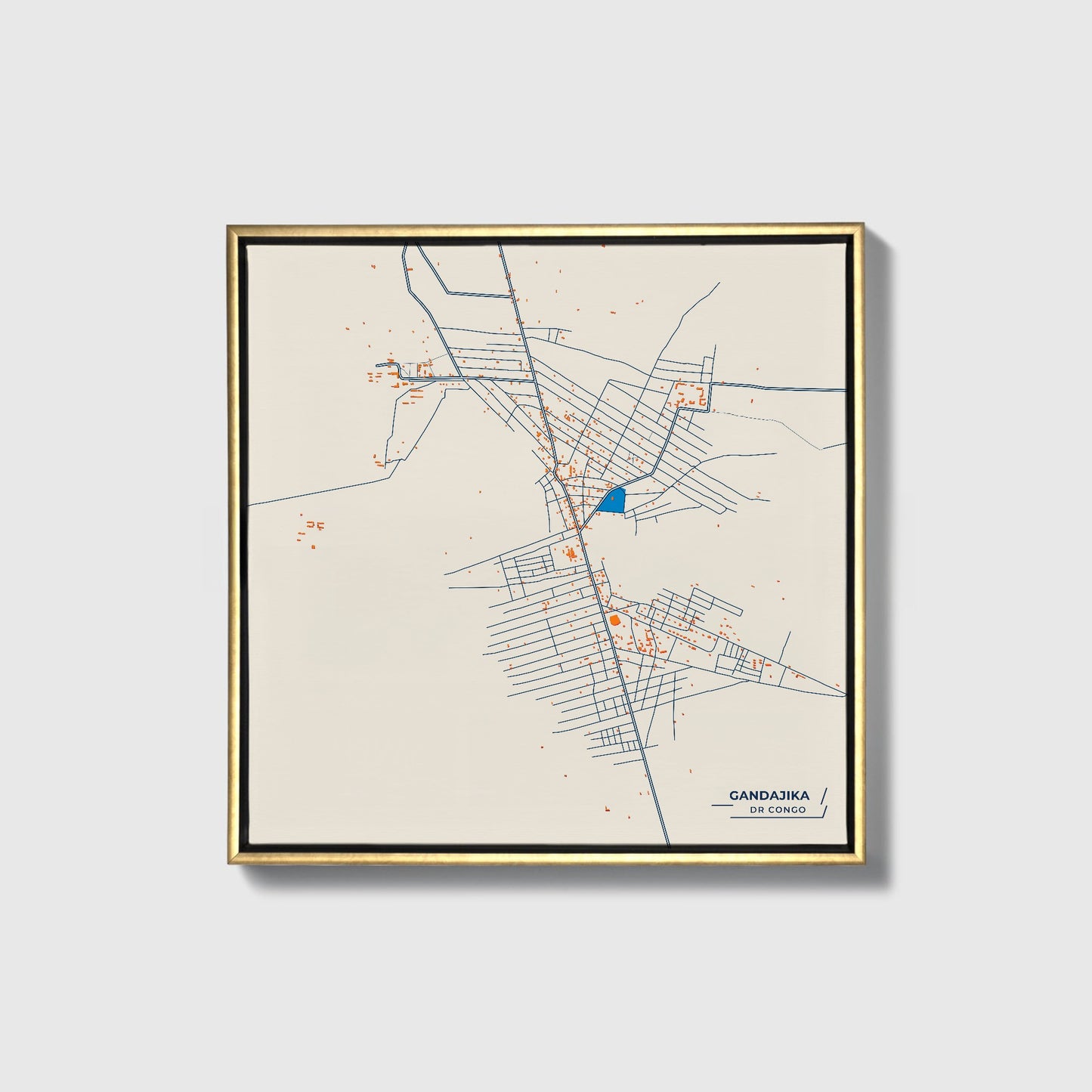 Gandajika Dr Congo Colorful City Map Canvas Print • Gold Framed