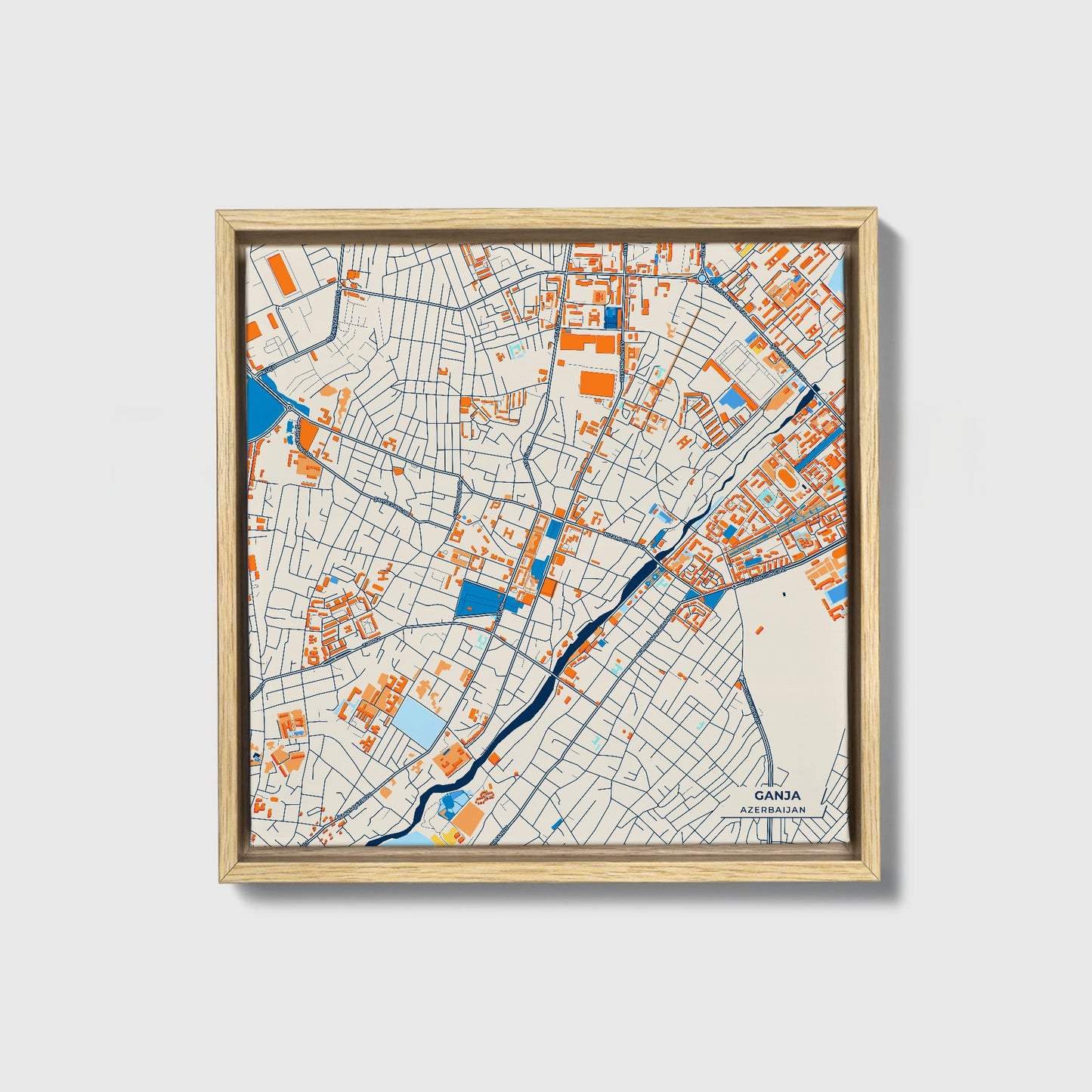 Ganja Azerbaijan Colorful City Map Canvas Print • Natural Wooden Framed