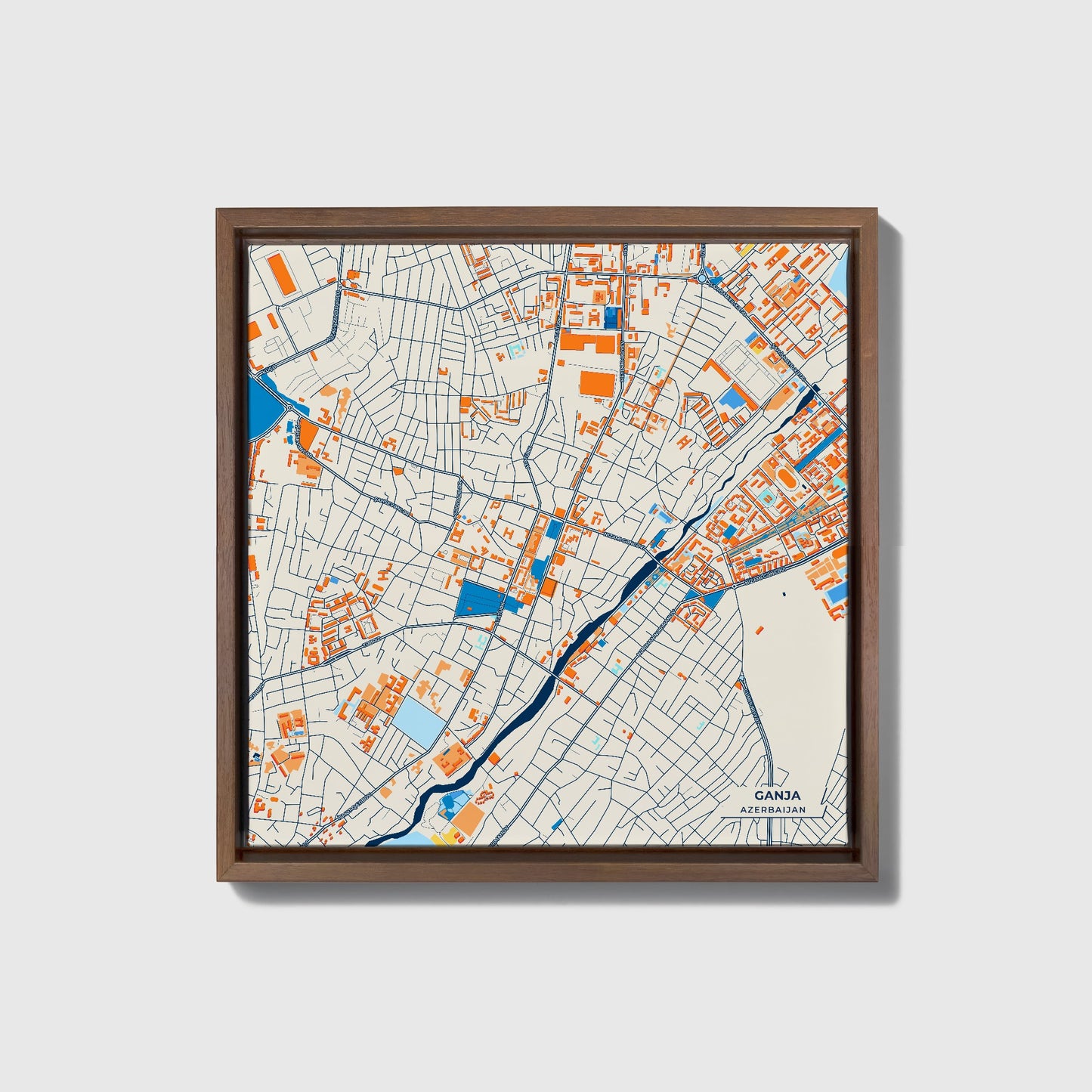 Ganja Azerbaijan Colorful City Map Canvas Print • Dark Wooden Framed
