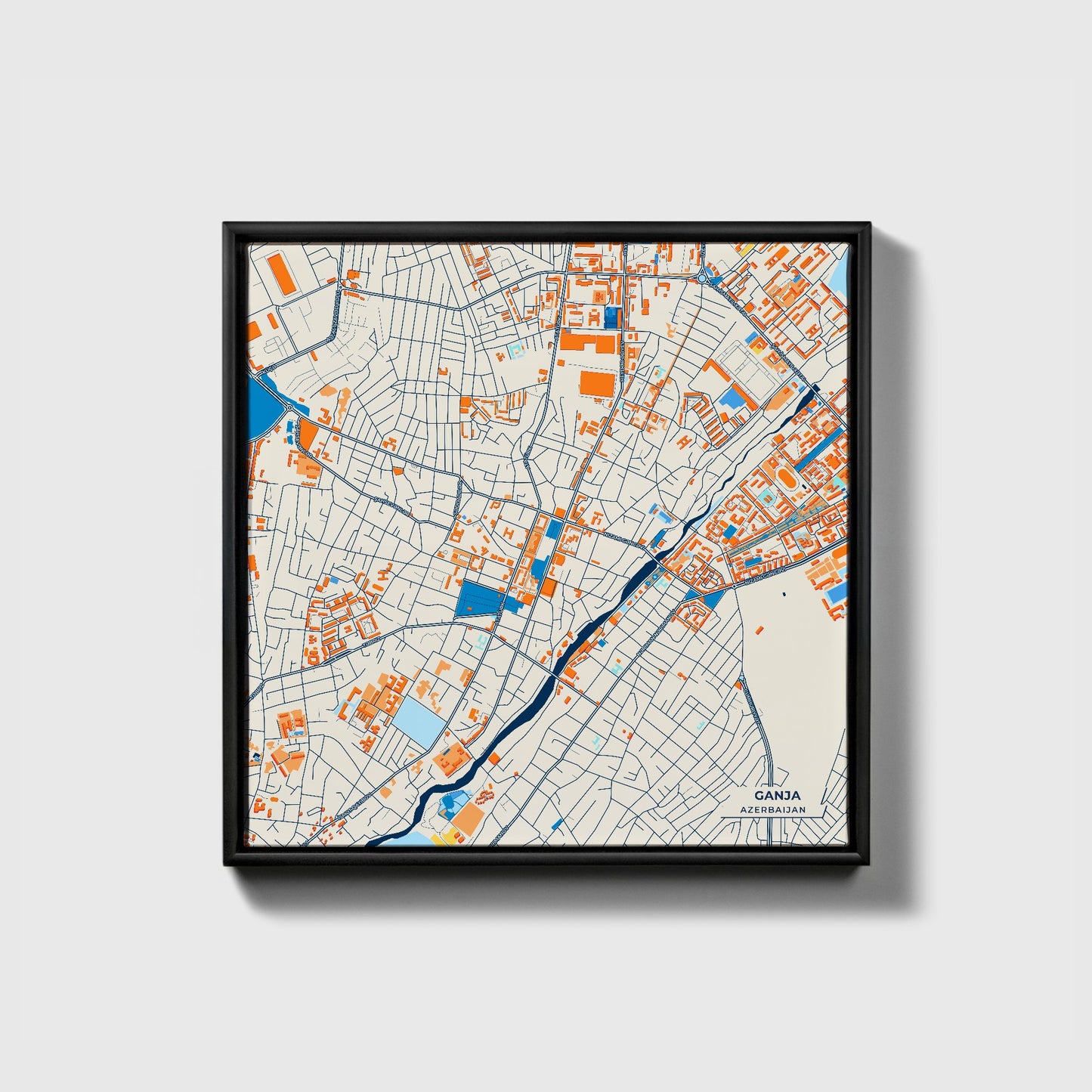Ganja Azerbaijan Colorful City Map Canvas Print • Black Framed