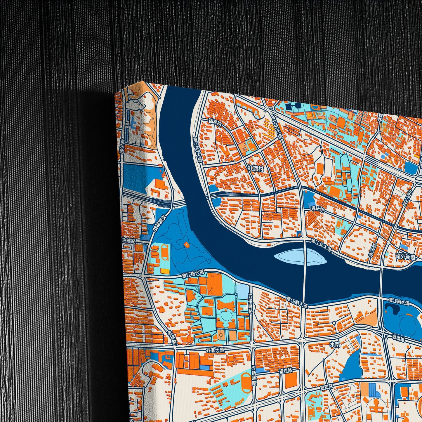 Ganzhou China Colorful City Map Canvas Print Detail