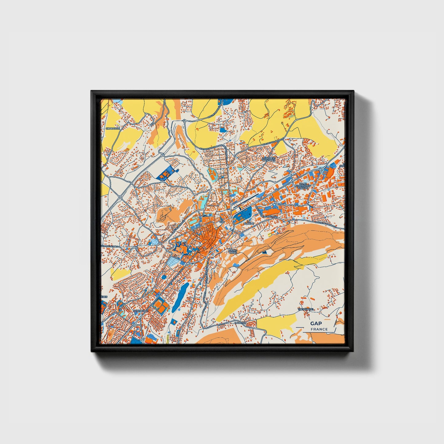 Gap France Colorful City Map Canvas Print • Black Framed
