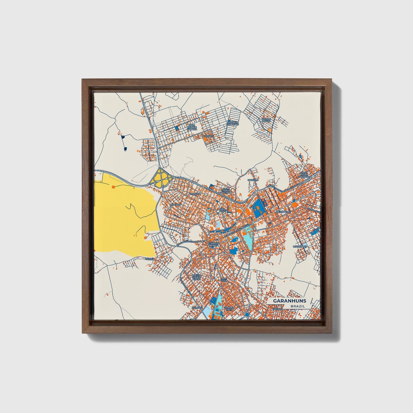 Garanhuns Brazil Colorful City Map Canvas Print • Dark Wooden Framed