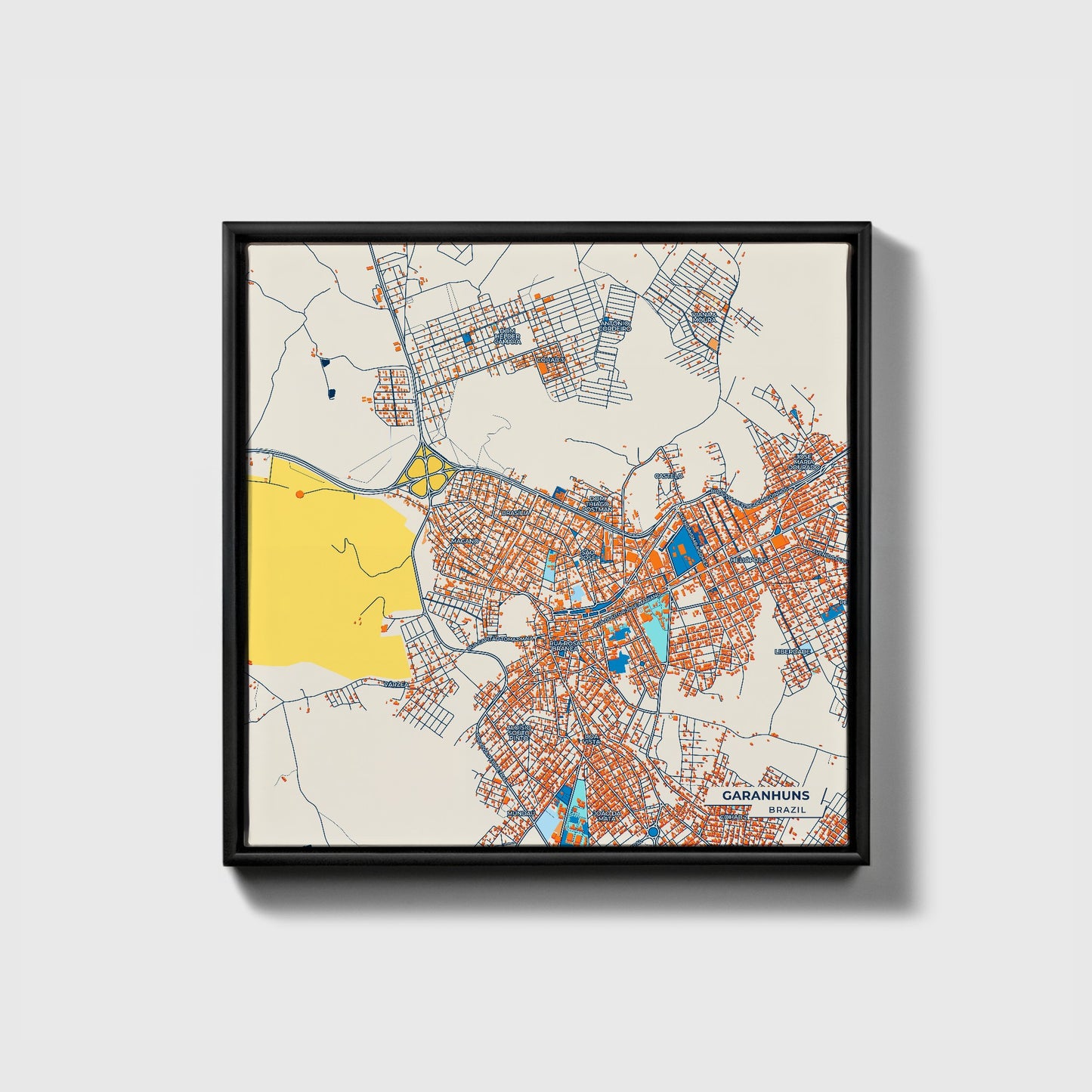 Garanhuns Brazil Colorful City Map Canvas Print • Black Framed