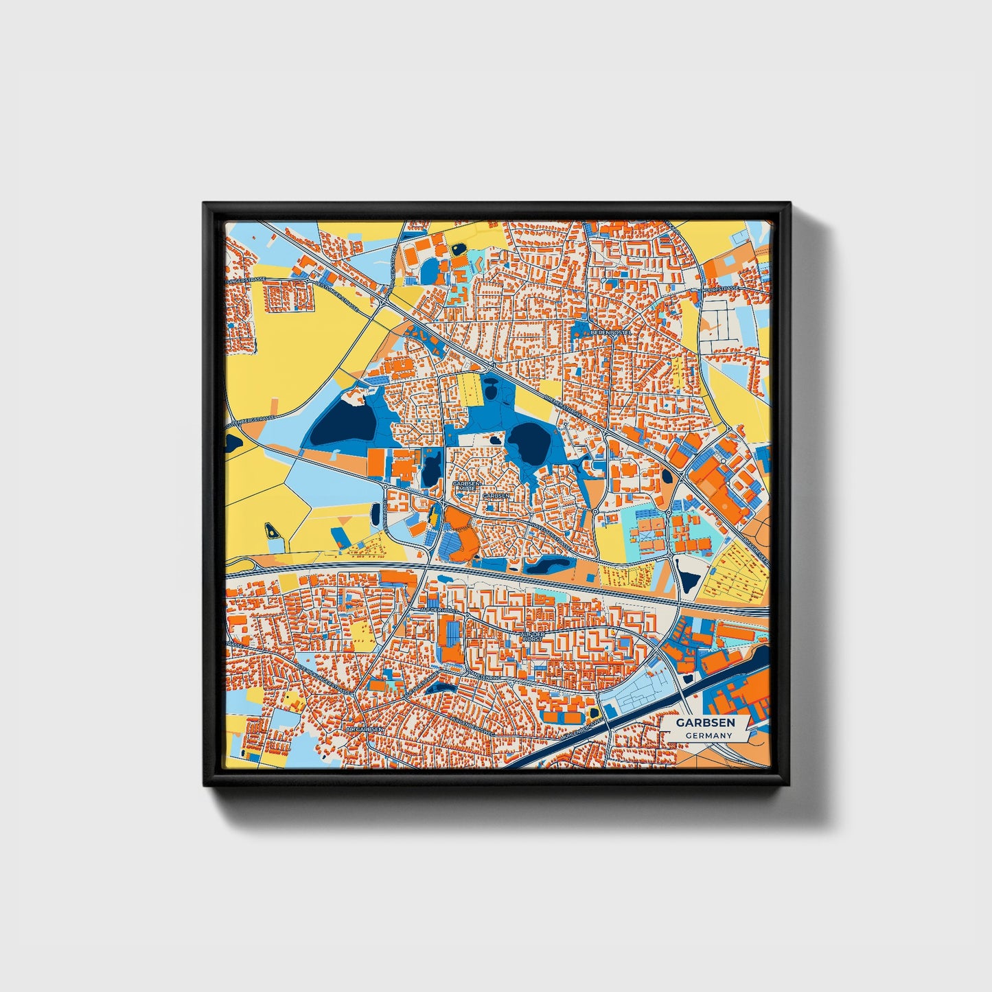 Garbsen Germany Colorful City Map Canvas Print • Black Framed