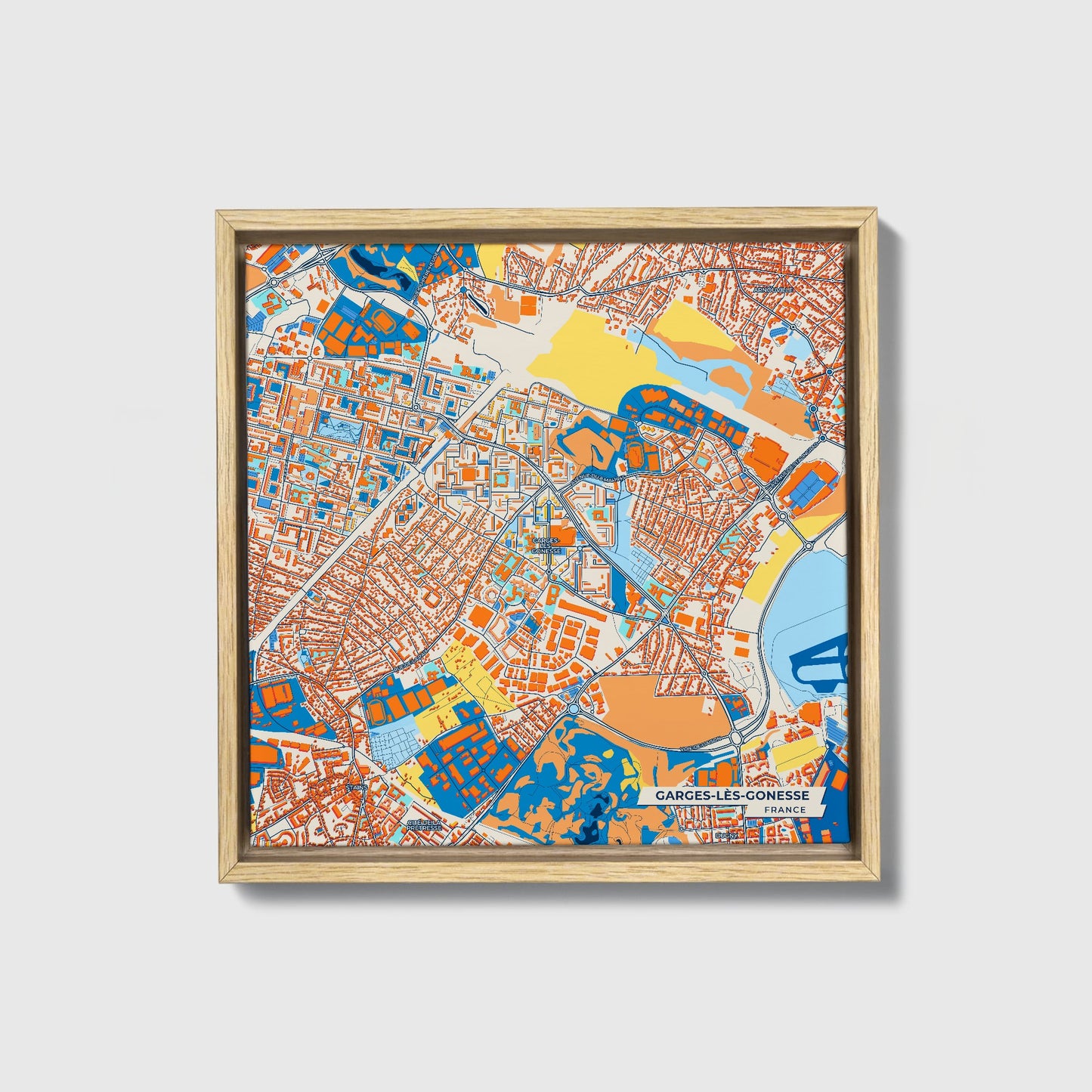 Garges-Lès-Gonesse France Colorful City Map Canvas Print • Natural Wooden Framed