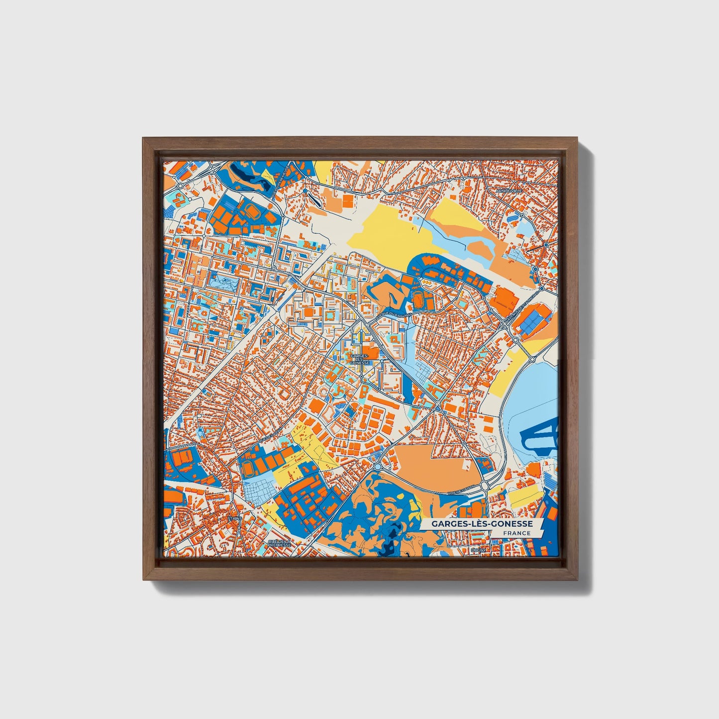 Garges-Lès-Gonesse France Colorful City Map Canvas Print • Dark Wooden Framed