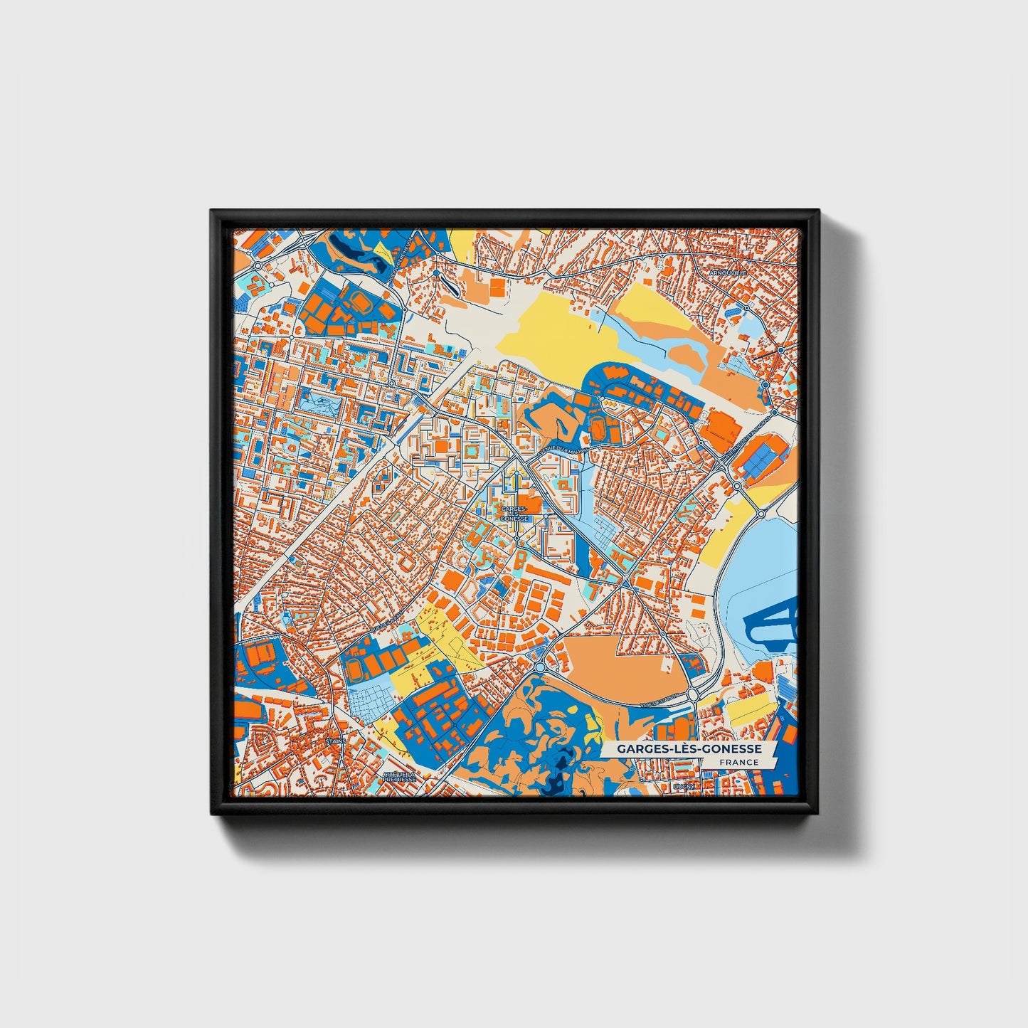 Garges-Lès-Gonesse France Colorful City Map Canvas Print • Black Framed