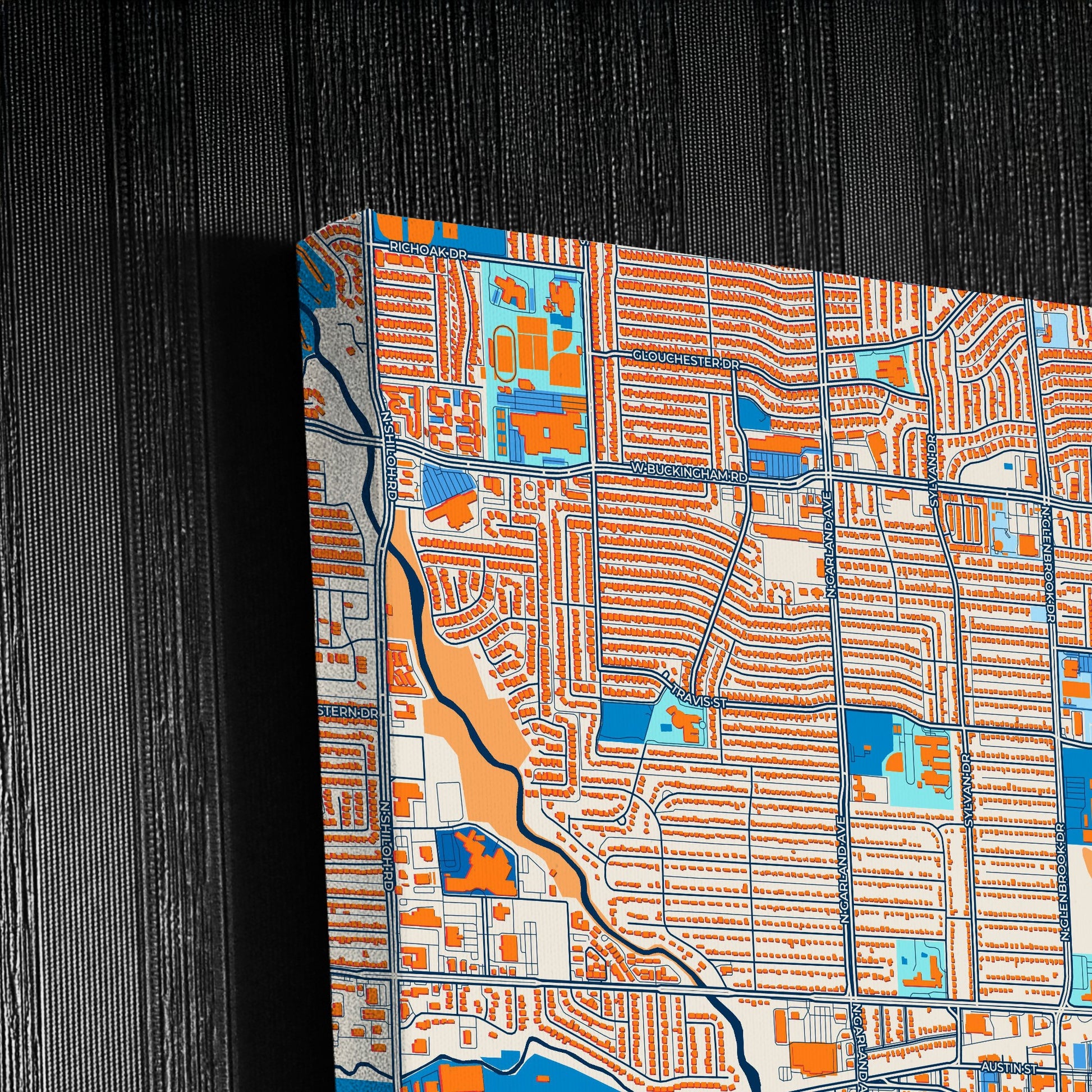 Garland Texas Colorful City Map Canvas Print Detail