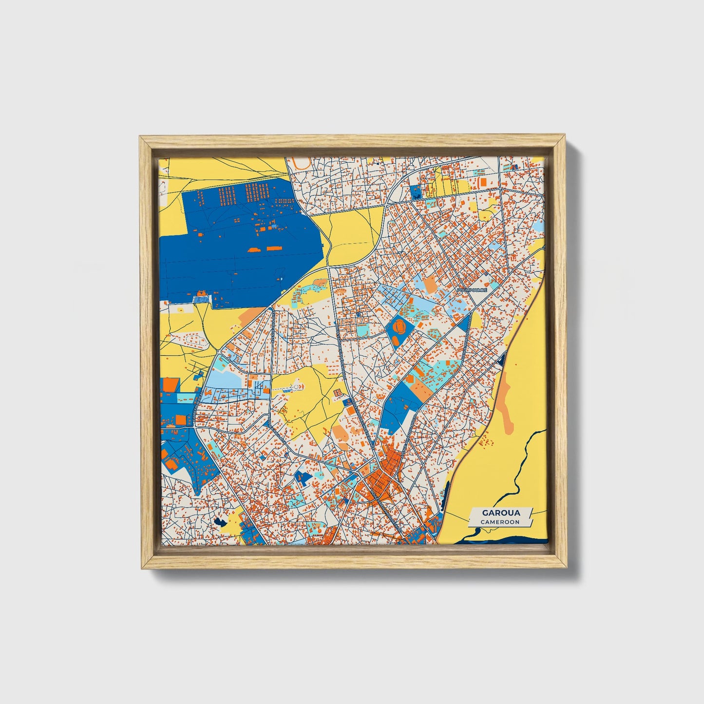 Garoua Cameroon Colorful City Map Canvas Print • Natural Wooden Framed