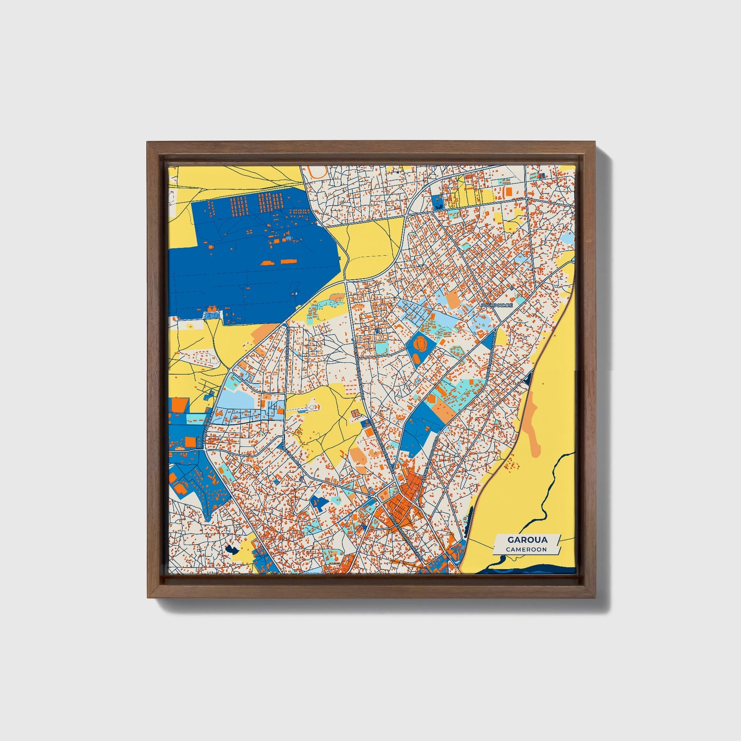 Garoua Cameroon Colorful City Map Canvas Print • Dark Wooden Framed