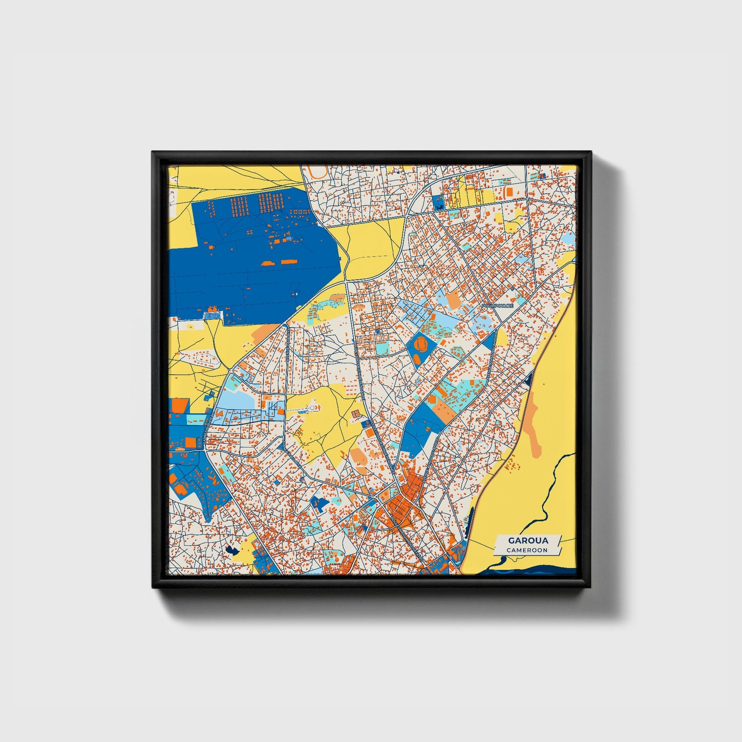 Garoua Cameroon Colorful City Map Canvas Print • Black Framed