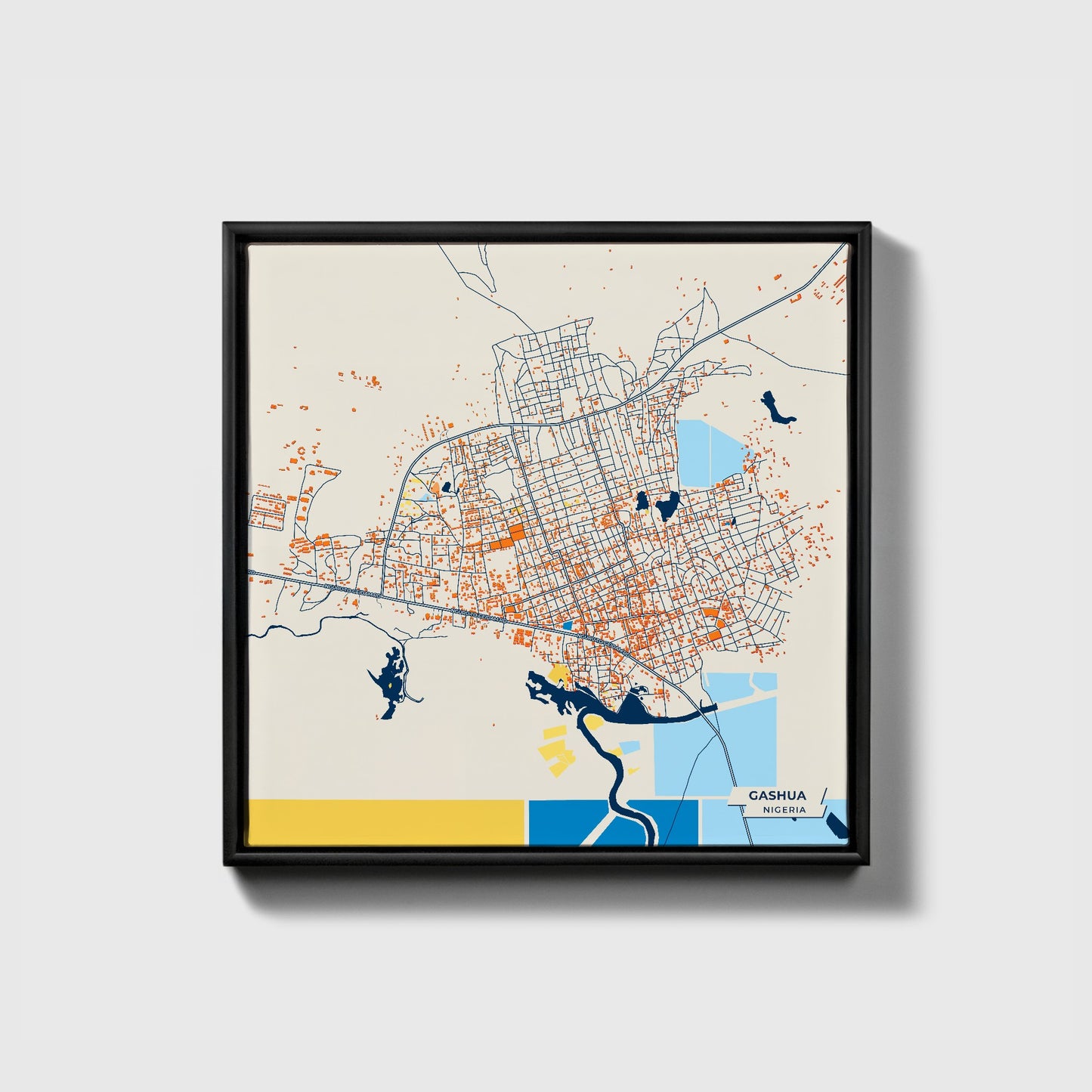 Gashua Nigeria Colorful City Map Canvas Print • Black Framed