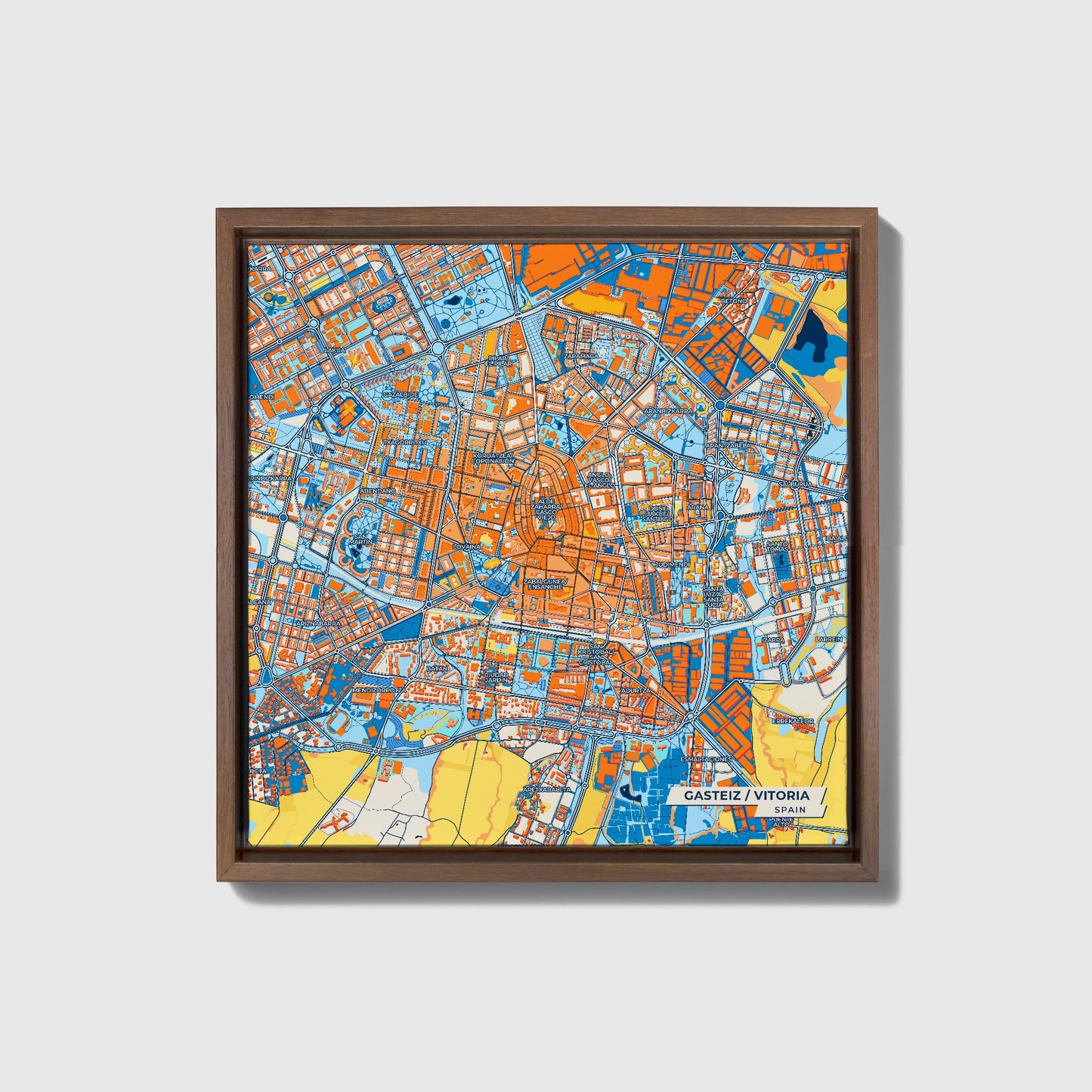 Gasteiz / Vitoria Spain Colorful City Map Canvas Print • Dark Wooden Framed